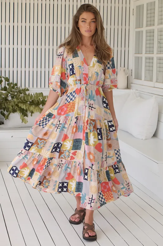 Jayde Maxi Dress - A Line Dress with Tiered Skirt in Daisy Days Print sold by Salty Crush