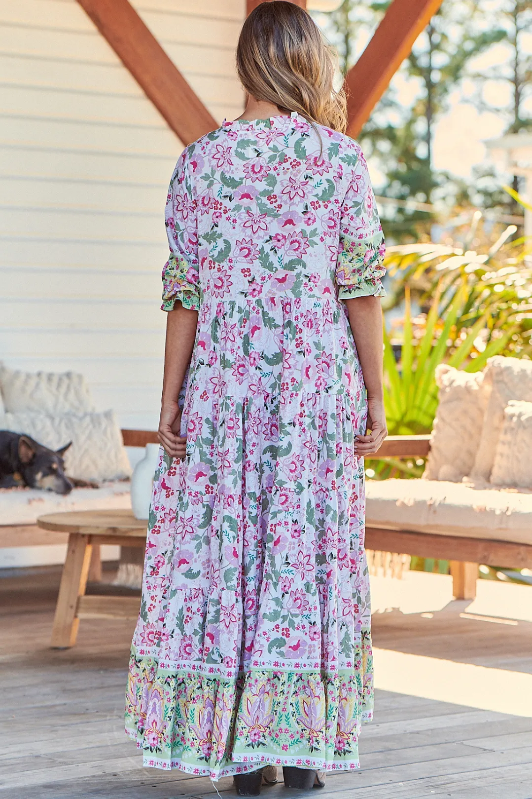 JAASE - Tillie Maxi Dress: Relaxed Tiered Dress with V Neckline in Sakura Print sold by Salty Crush product image thumbnail 5