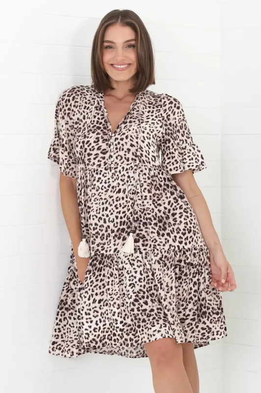 Abilia Mini Dress - Mandarin Collar Smock Dress in Tatum Print sold by Salty Crush