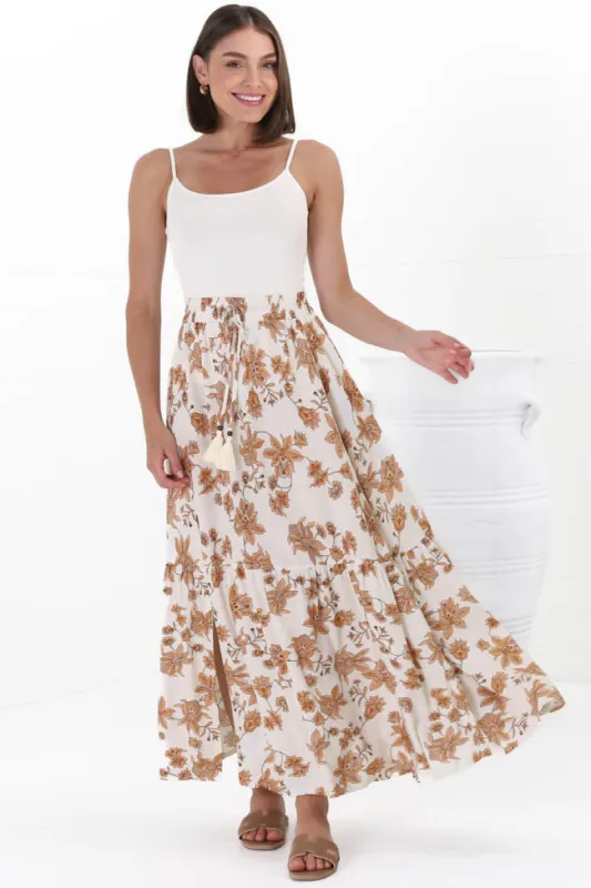 Hellen Maxi Skirt - High Waisted Skirt with Front Splits in Halara Print Cream sold by Salty Crush