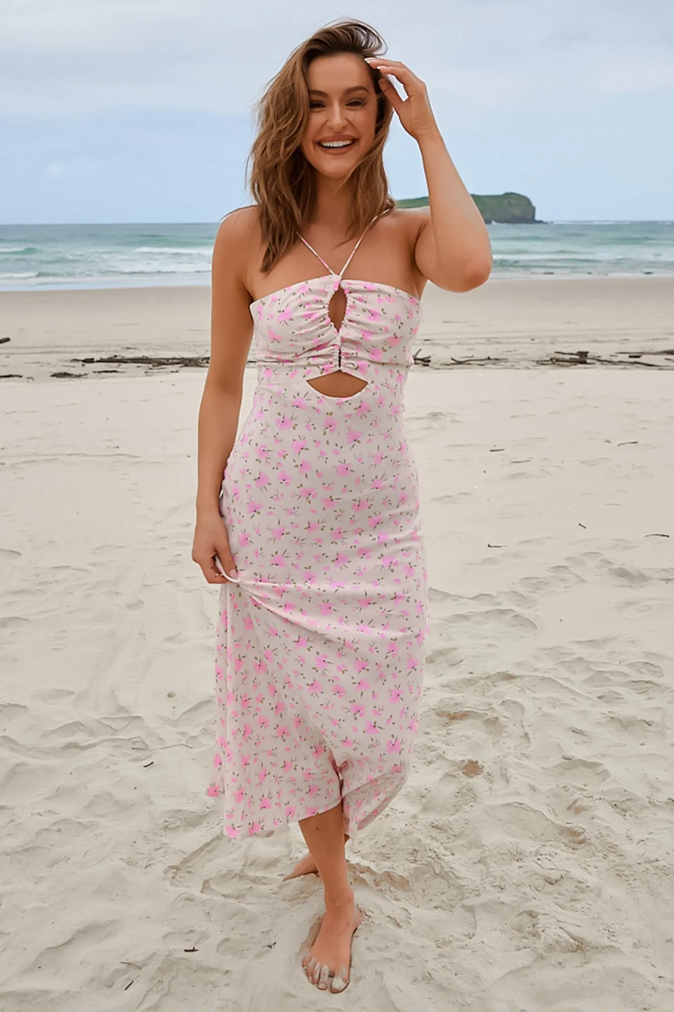 JAASE - Junni Maxi Dress: Adjustable Bust and Neckline Cut Out Detail Slimline Dress in Amora Print sold by Salty Crush product image thumbnail 5