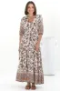 Rachel Maxi Dress - V-Neck 3/4 Sleeve Pull Tie Waist Tiered Dress in Djonga Print Beige sold by Salty Crush