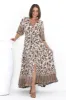 Rachel Maxi Dress - V-Neck 3/4 Sleeve Pull Tie Waist Tiered Dress in Djonga Print Beige sold by Salty Crush