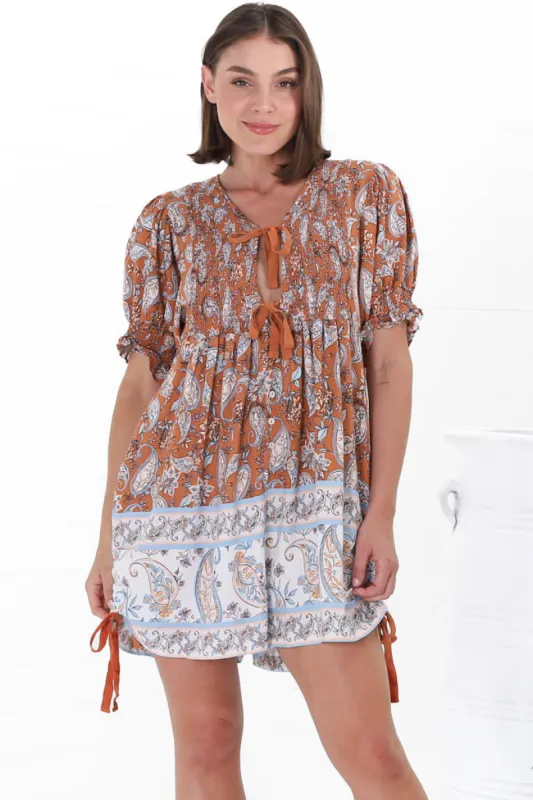 JAASE - Roses Playsuit: Tie at Bust Playsuit in Terracotta Fleetwood Print sold by Salty Crush
