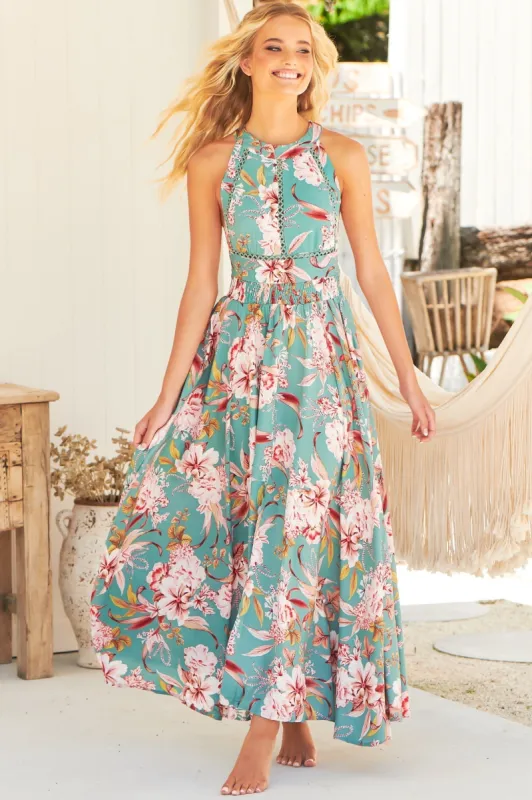 knee length dresses for ladies JADE PRINT INDIANA MAXI DRESS  Jarlie Wild