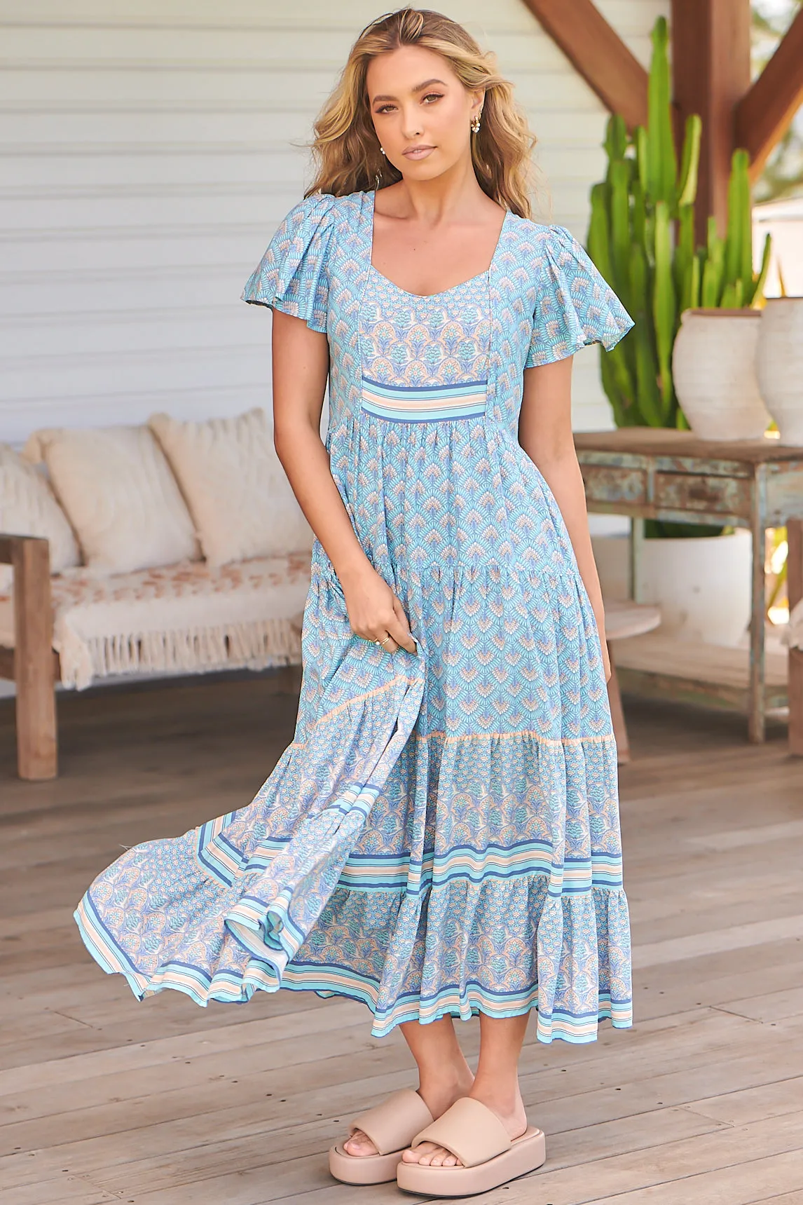 Isabella Maxi Dress - Scoop Neckline Cap Sleeve Dress in Sea Eden Print sold by Salty Crush product image thumbnail 3