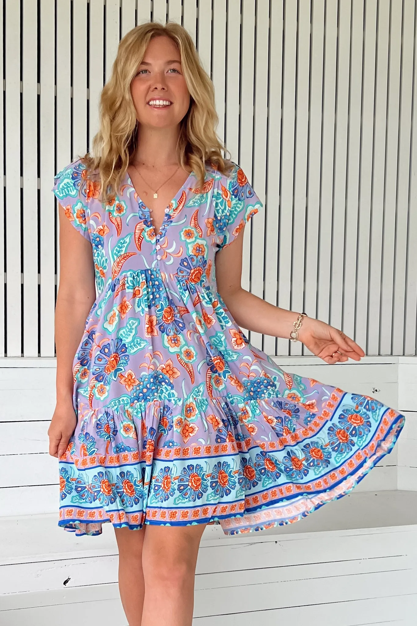 JAASE - Tracey Mini Dress: Cap Sleeve Dress with Waist Tie in Daydreamer Print sold by Salty Crush product image thumbnail 2