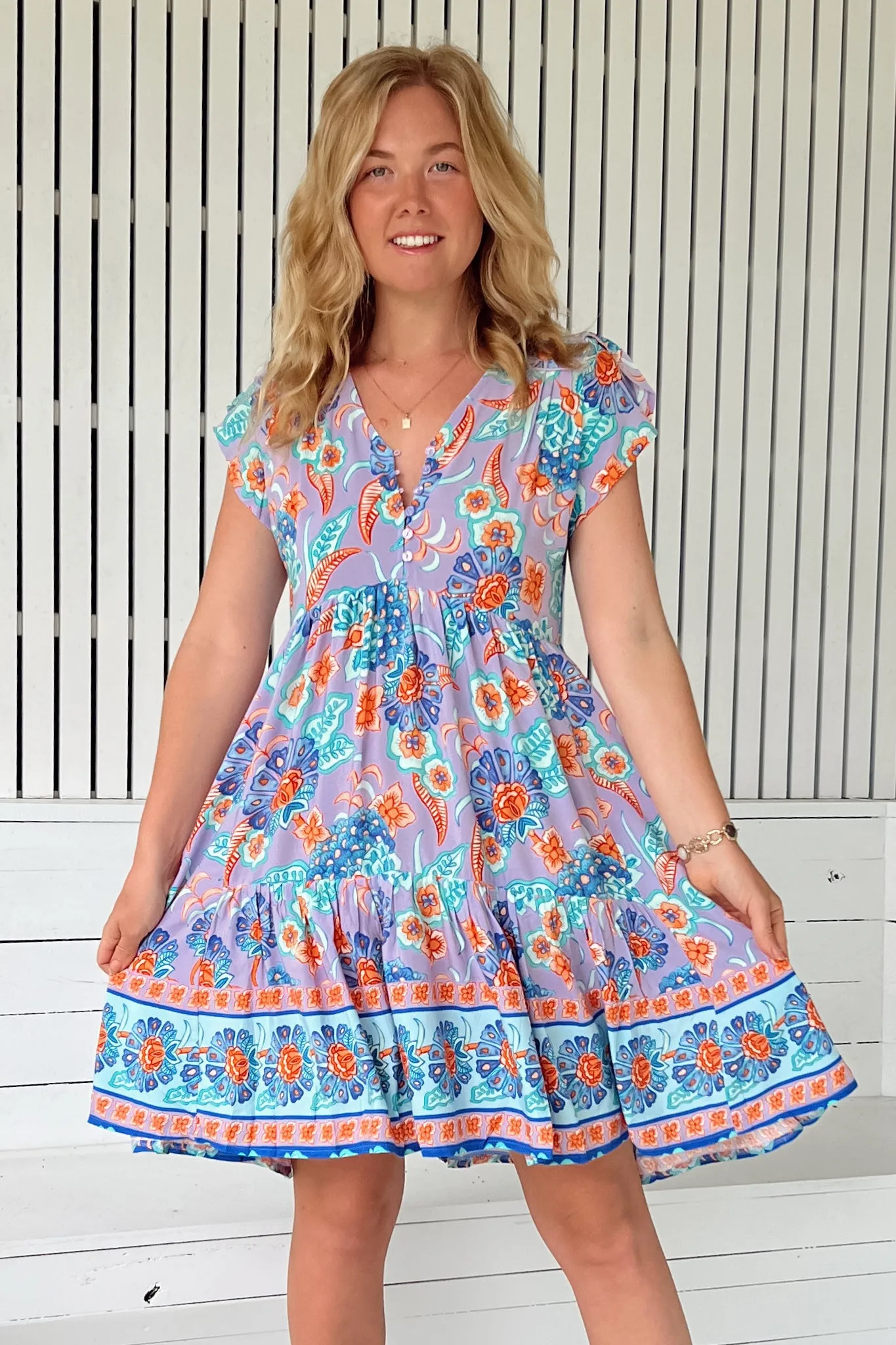 JAASE - Tracey Mini Dress: Cap Sleeve Dress with Waist Tie in Daydreamer Print sold by Salty Crush product image thumbnail 4