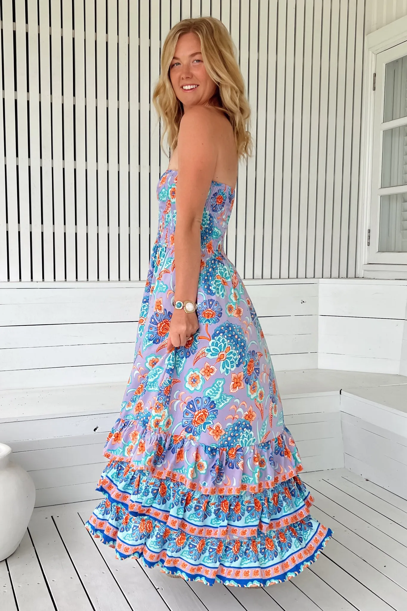 JAASE - Samba Maxi Dress: Elasticated Strapless Dress with Tiered Hem in Daydreamer Print sold by Salty Crush product image thumbnail 5