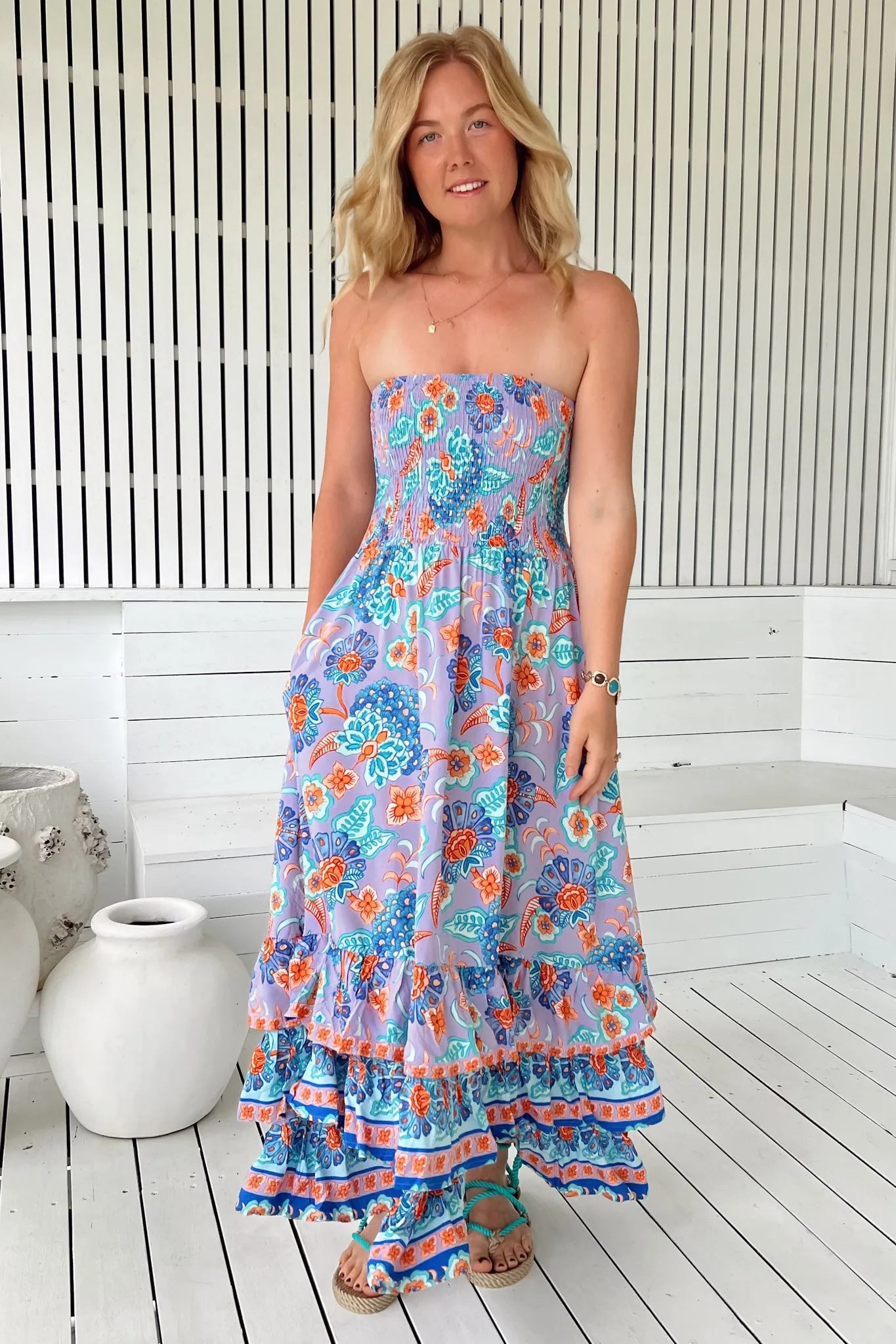 JAASE - Samba Maxi Dress: Elasticated Strapless Dress with Tiered Hem in Daydreamer Print sold by Salty Crush product image thumbnail 3