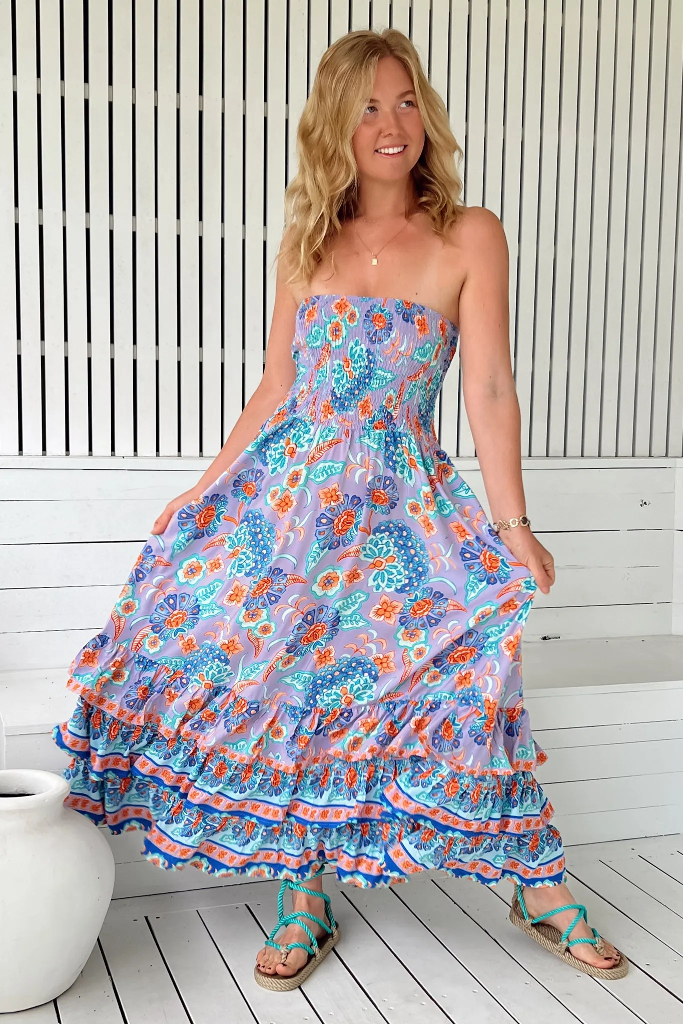 JAASE - Samba Maxi Dress: Elasticated Strapless Dress with Tiered Hem in Daydreamer Print sold by Salty Crush product image thumbnail 4