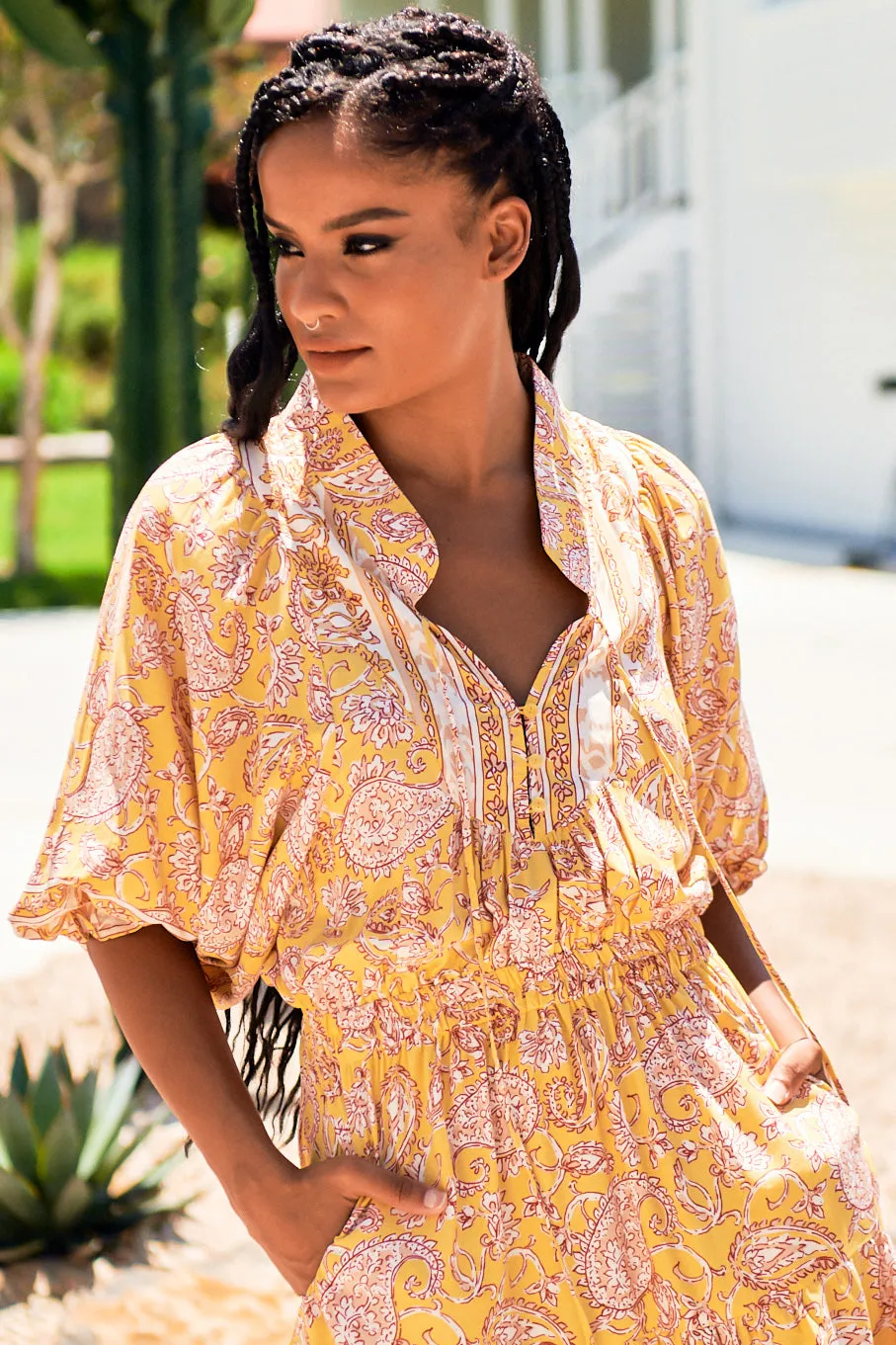 JAASE - Jasmine Midi Dress: Mandarin Collar Elasticated Waist U Hemline Dress in Elodie Print sold by Salty Crush product image thumbnail 3