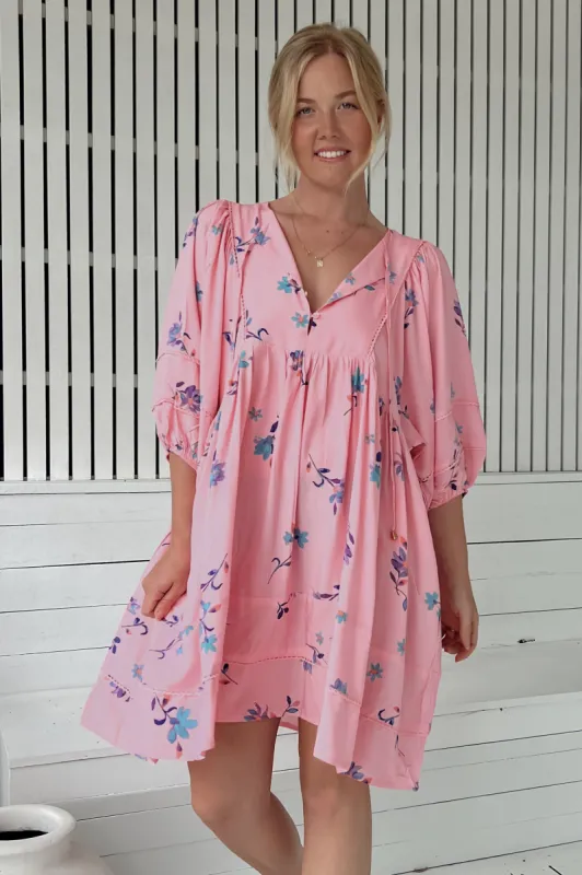 JAASE - Adela Mini Dress: Oversized Smock Dress with Batwing Sleeves in Wild Berry Print sold by Salty Crush