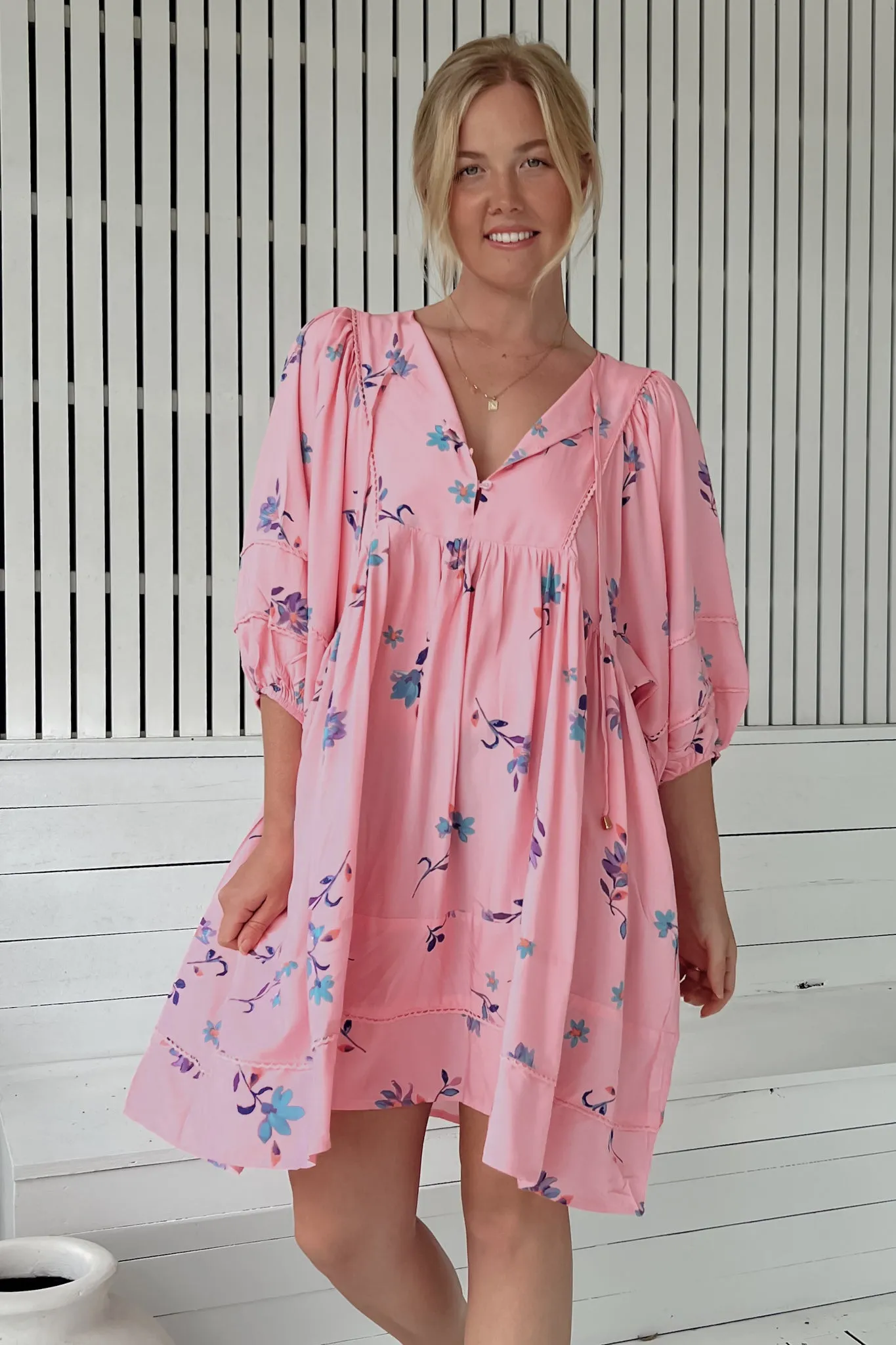 JAASE - Adela Mini Dress: Oversized Smock Dress with Batwing Sleeves in Wild Berry Print sold by Salty Crush