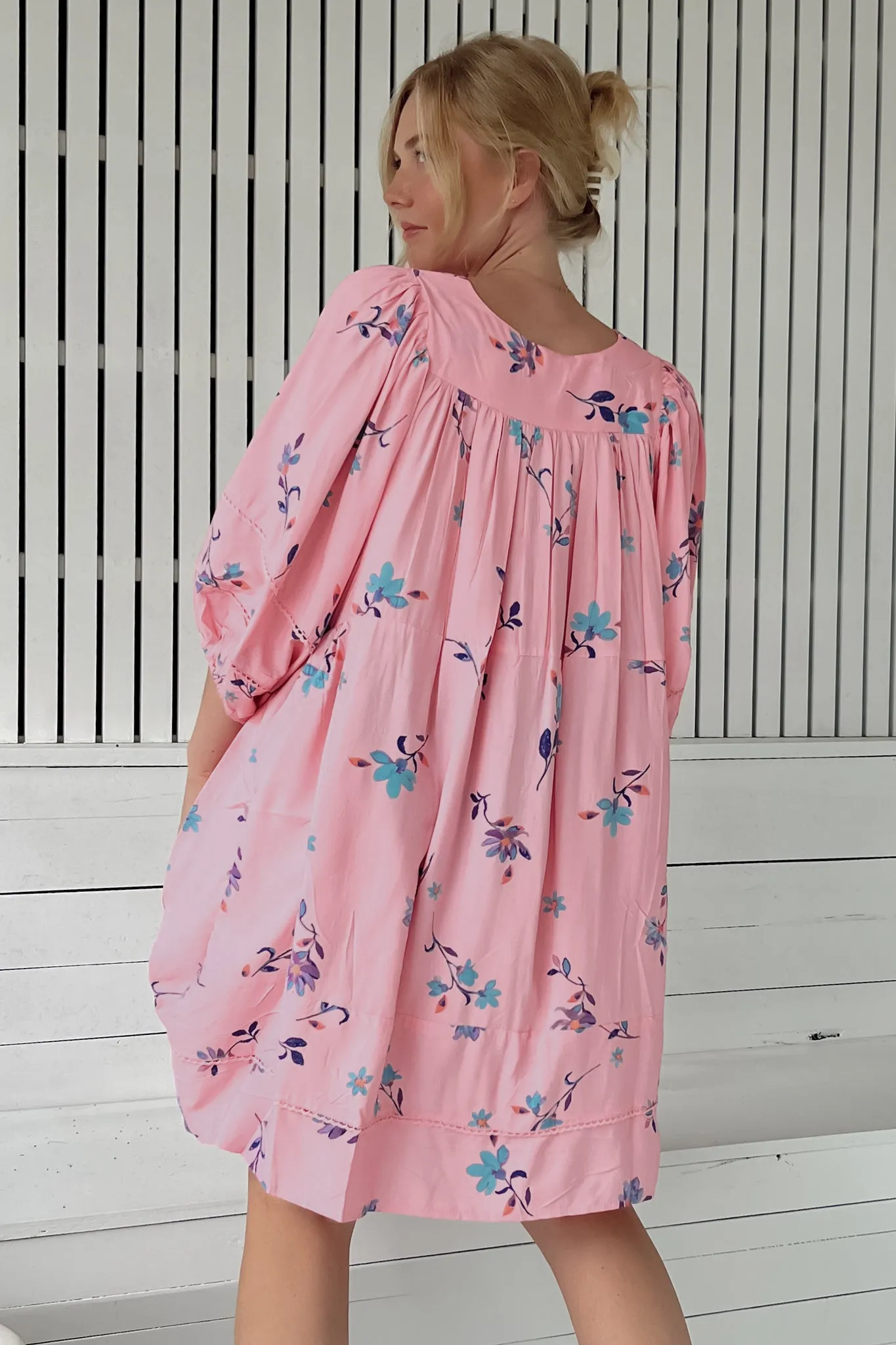 JAASE - Adela Mini Dress: Oversized Smock Dress with Batwing Sleeves in Wild Berry Print sold by Salty Crush product image thumbnail 5