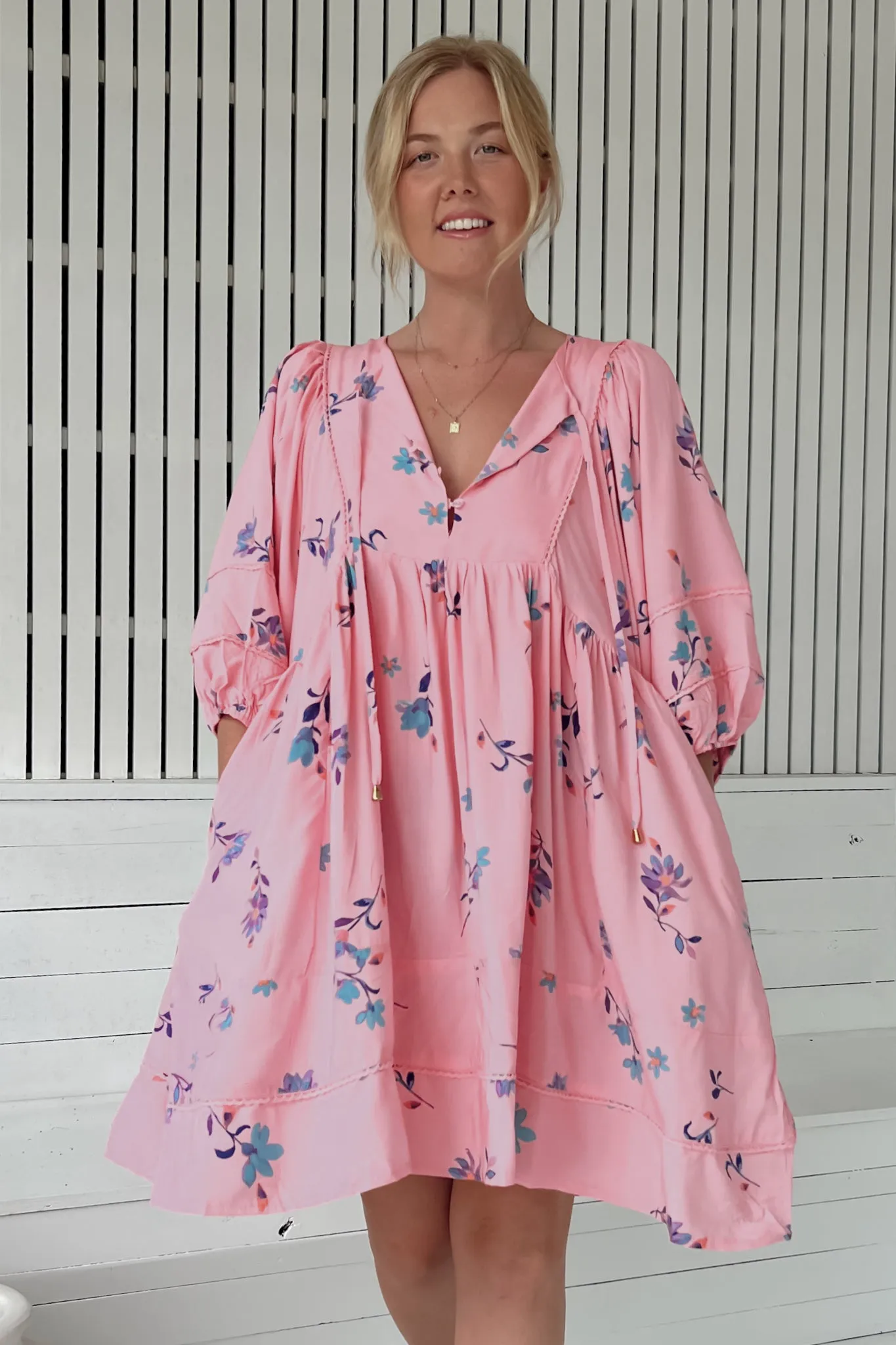JAASE - Adela Mini Dress: Oversized Smock Dress with Batwing Sleeves in Wild Berry Print sold by Salty Crush product image thumbnail 3