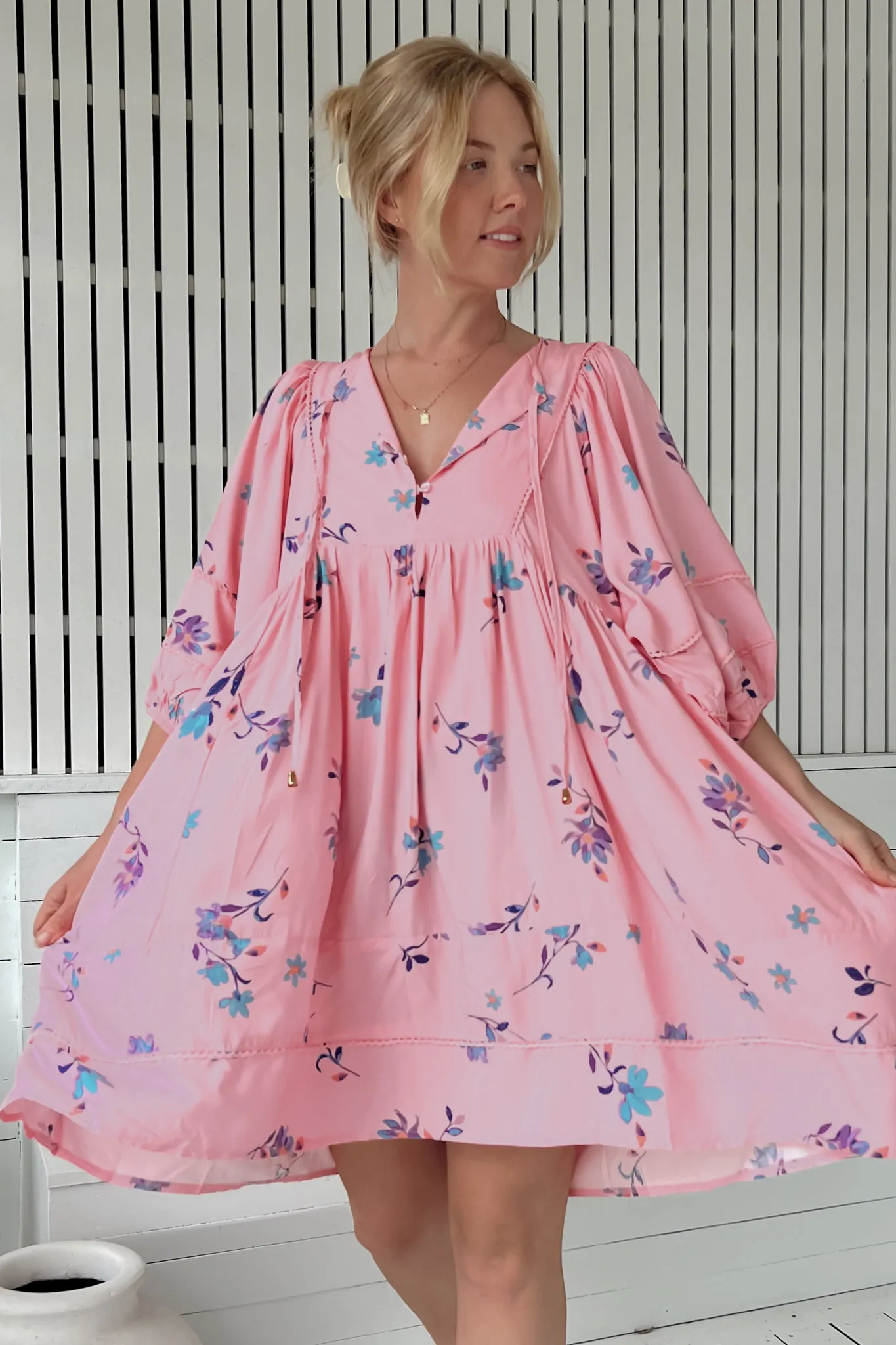 JAASE - Adela Mini Dress: Oversized Smock Dress with Batwing Sleeves in Wild Berry Print sold by Salty Crush product image thumbnail 2