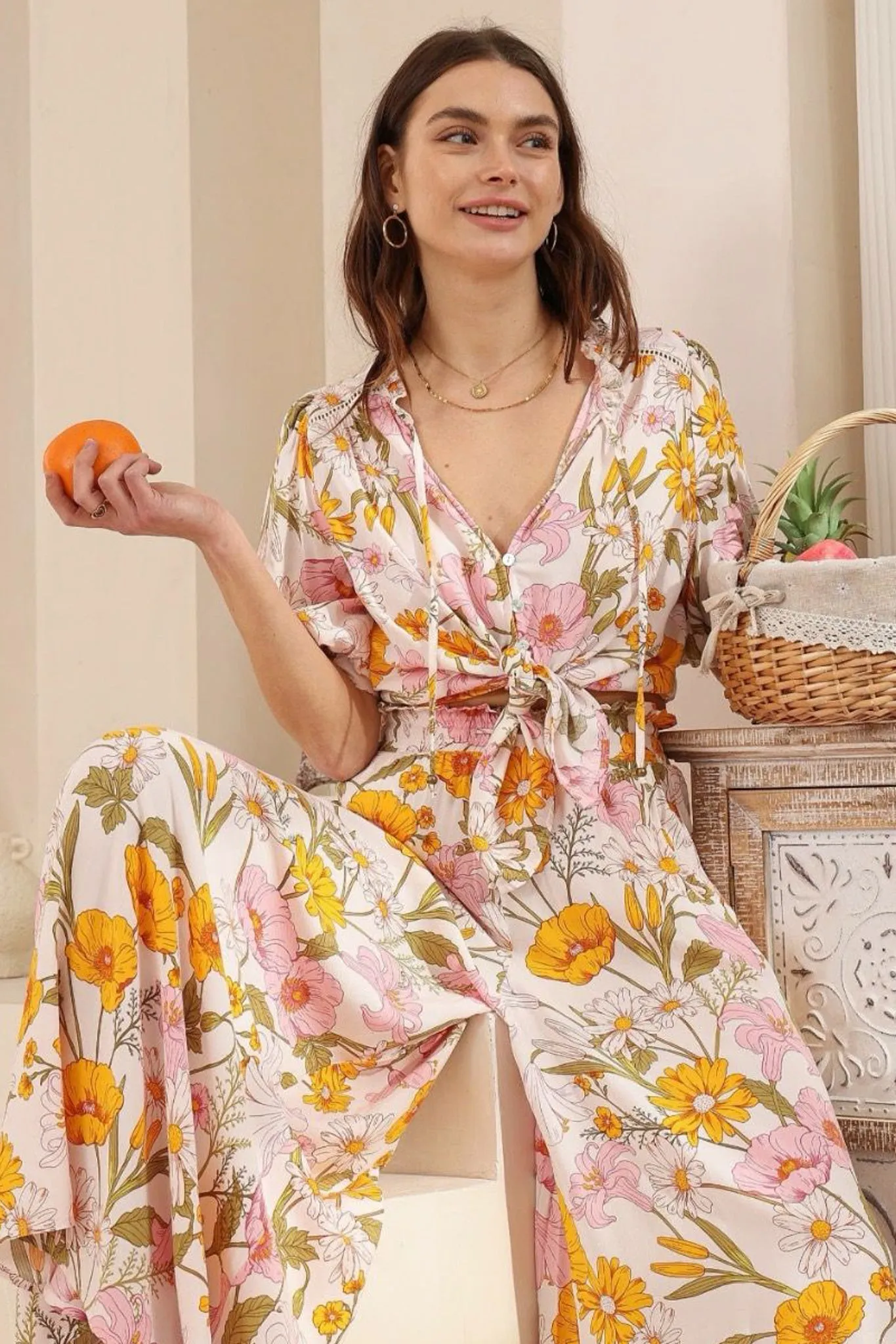 Acacia Blouse - Button Down Short Balloon Sleeve Shirt with Buttoned Cuffs in Cyrena Print sold by Salty Crush product image thumbnail 2