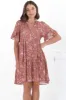 Abilia Mini Dress - Mandarin Collar Smock Dress in Cove Print Terracotta sold by Salty Crush