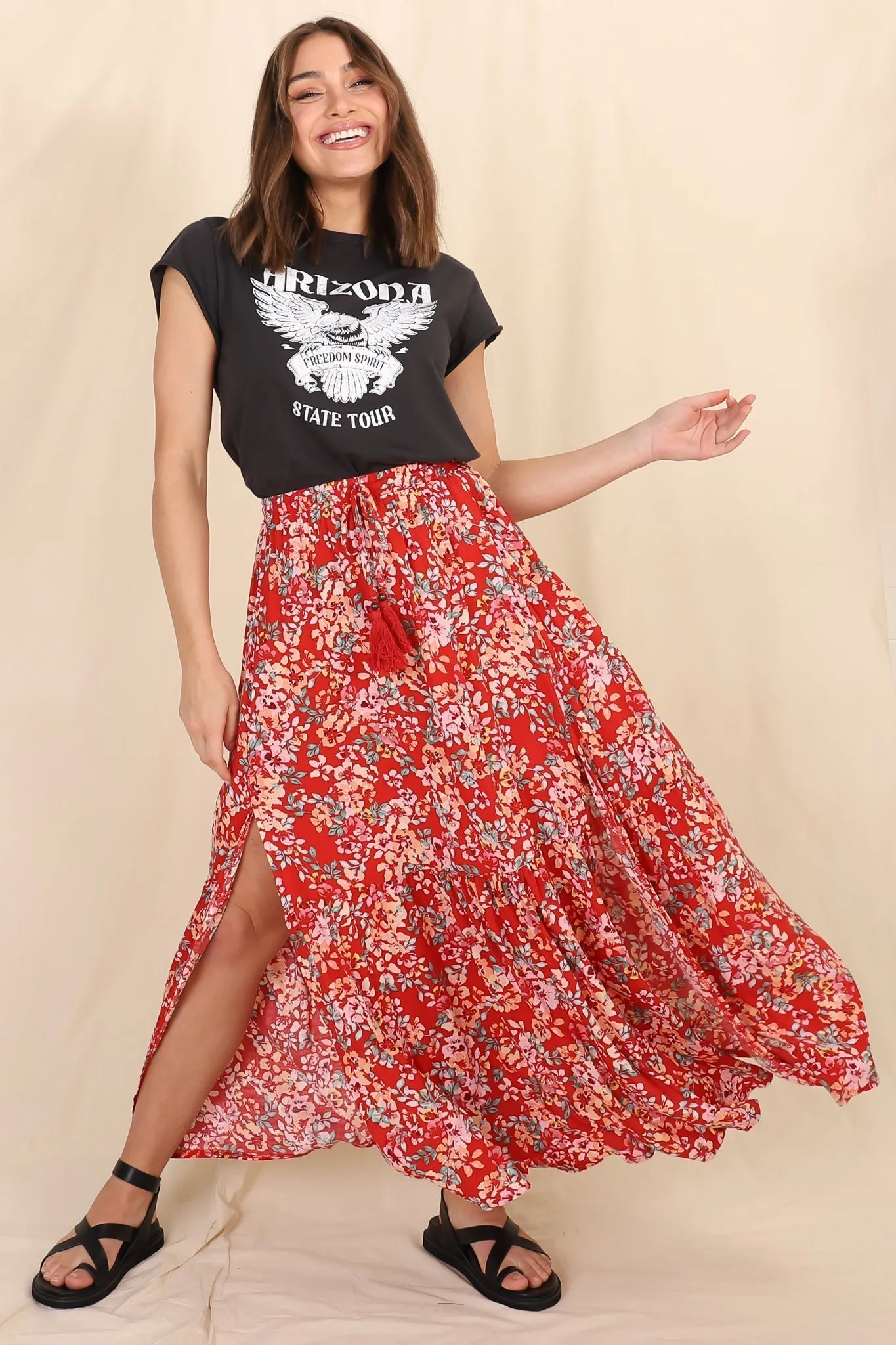 Hellen Maxi Skirt - High Waisted Skirt with Front Splits in Florentina Print Red sold by Salty Crush product image thumbnail 3