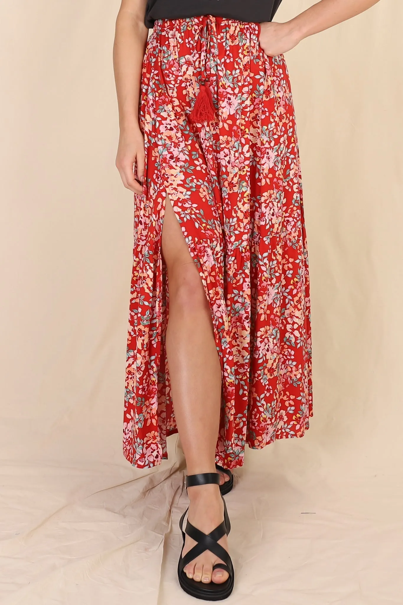 Hellen Maxi Skirt - High Waisted Skirt with Front Splits in Florentina Print Red sold by Salty Crush product image thumbnail 4