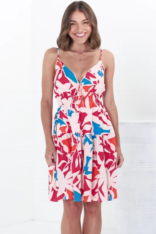 Ember Mini Dress - Sweet Crochet Trim Sun Dress in Polina Print Magenta sold by Salty Crush