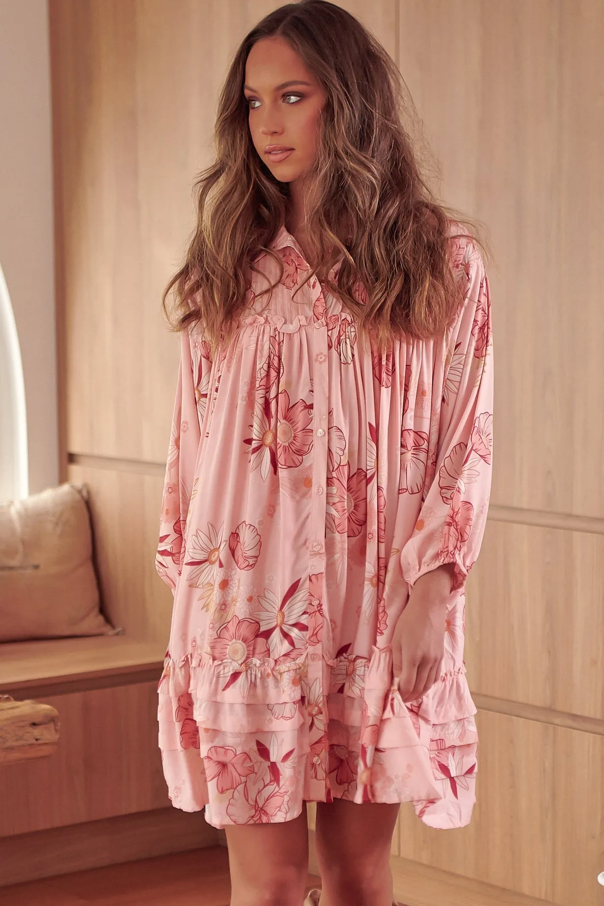 Aimee Mini Dress - Oversized Style with Folded Collar Dress in Beliss Print sold by Salty Crush