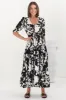 Rachel Maxi Dress - V-Neck 3/4 Sleeve Pull Tie Waist Tiered Dress in Kacia Print Black sold by Salty Crush