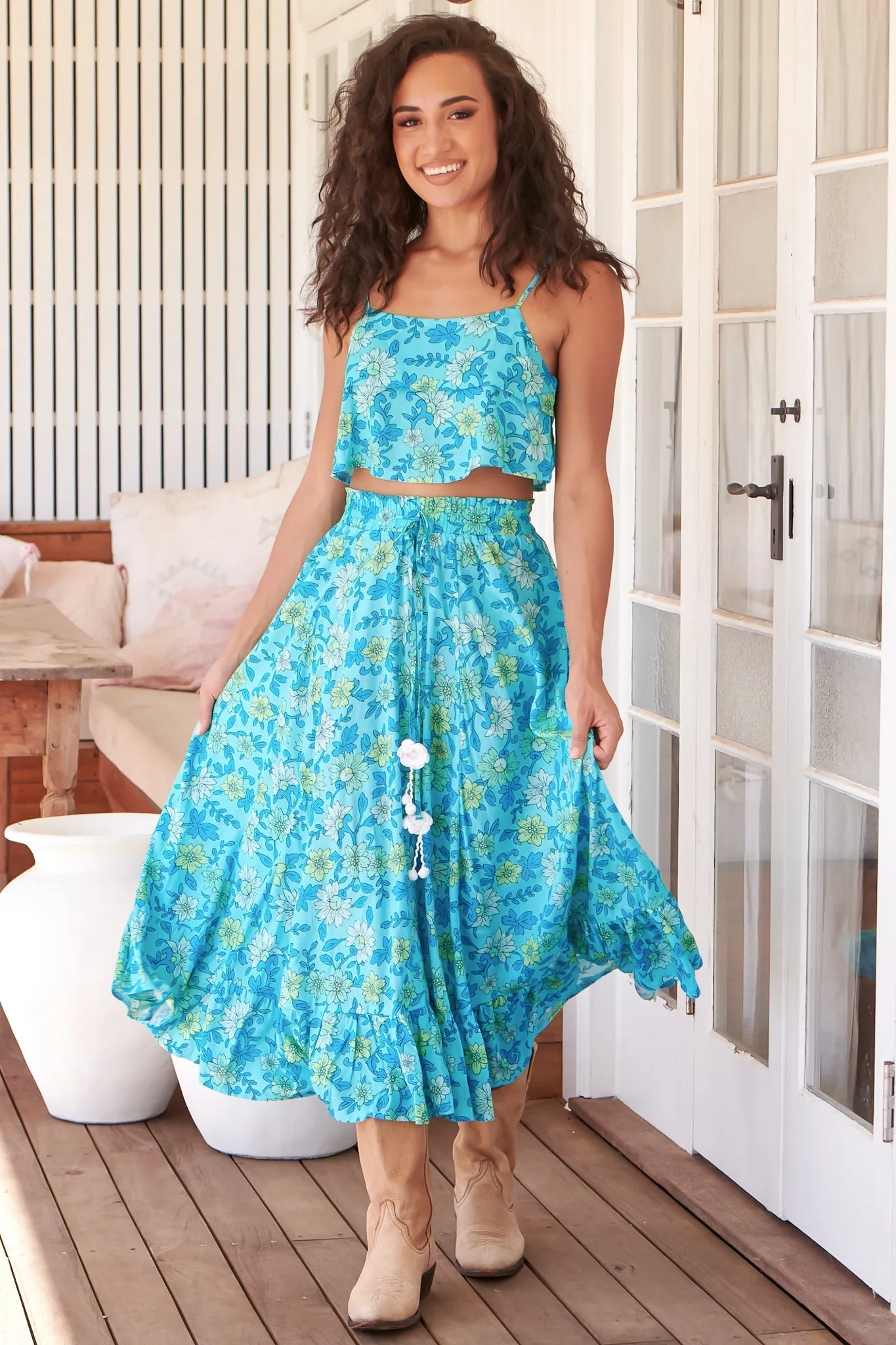 JAASE - Jordyn Top: Adjustable Strap Layered Crop in Sea Crystal Print sold by Salty Crush product image thumbnail 2