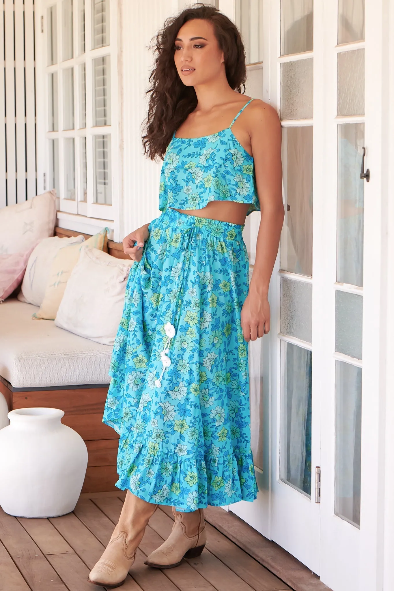 JAASE - Jordyn Top: Adjustable Strap Layered Crop in Sea Crystal Print sold by Salty Crush product image thumbnail 3