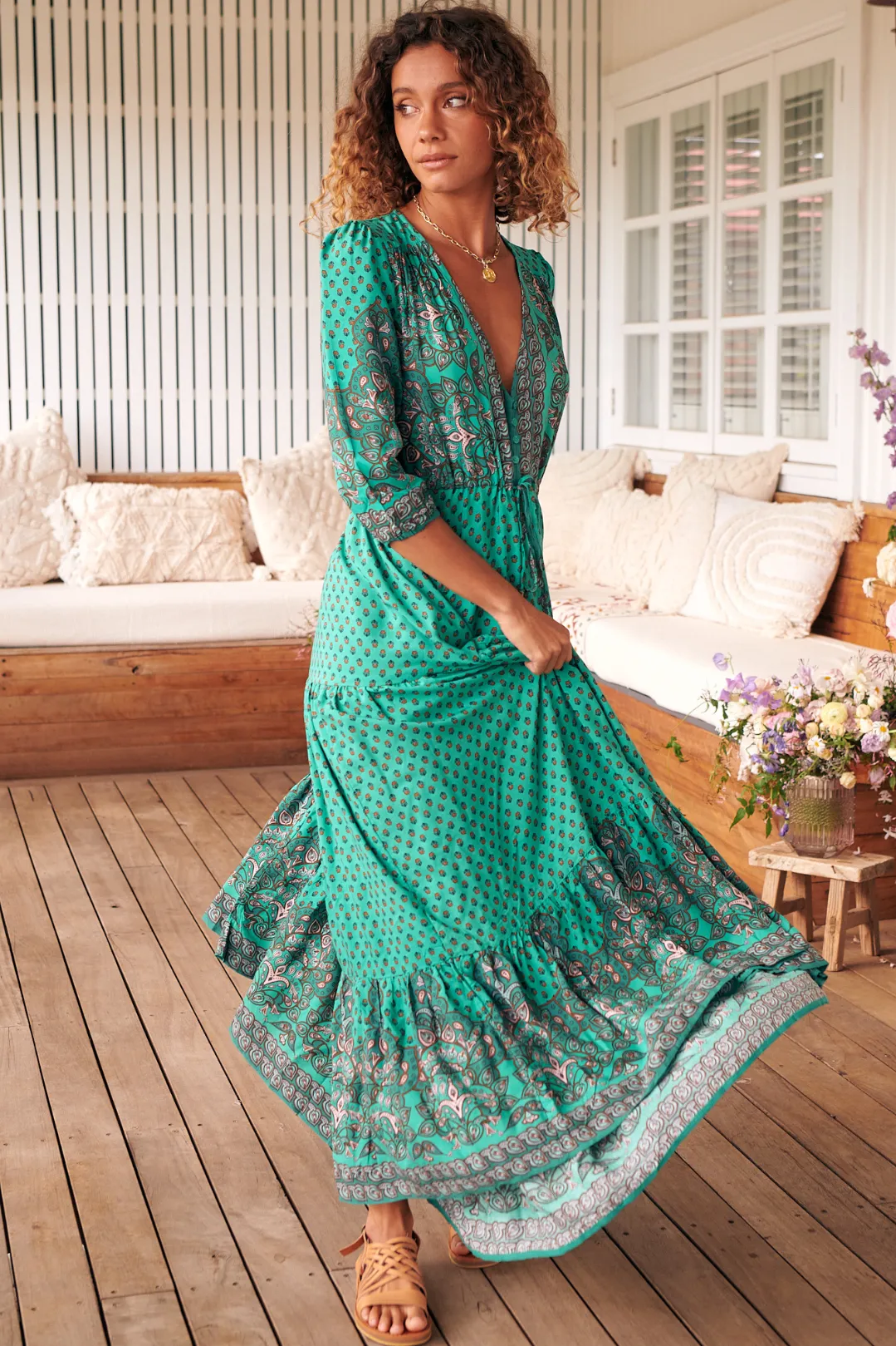 JAASE - Tessa Maxi Dress: A Line Pull Tie Waist Dress In Akira Print sold by Salty Crush product image thumbnail 3