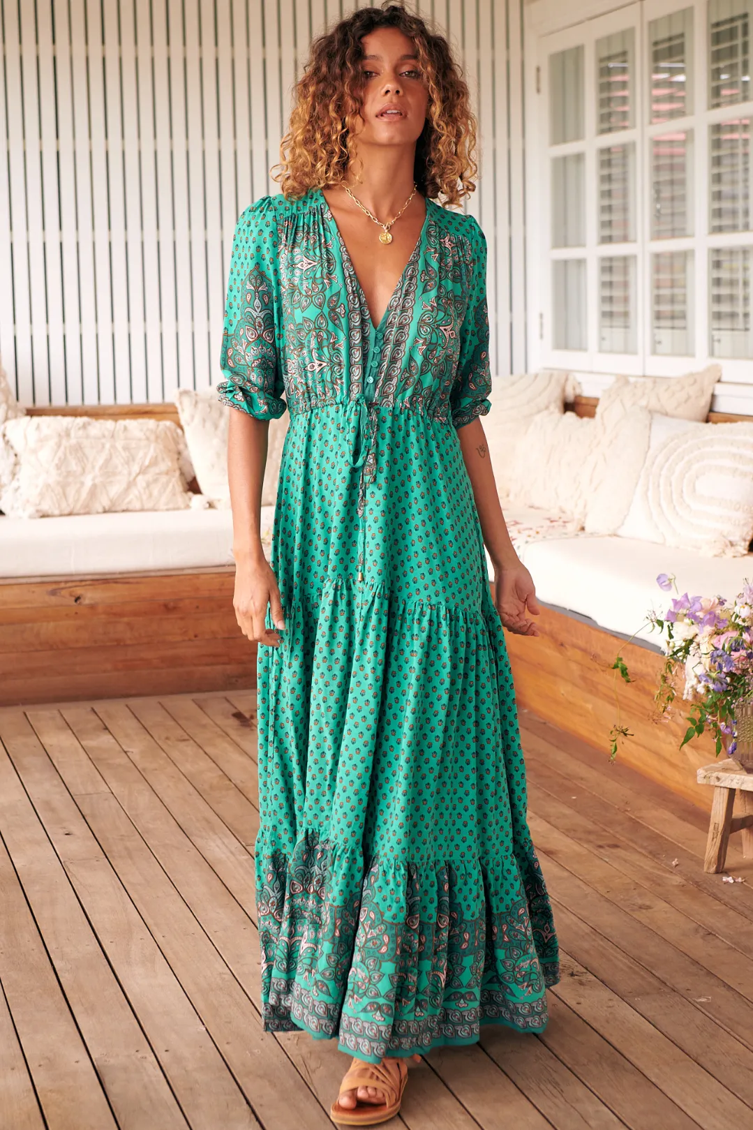 JAASE - Tessa Maxi Dress: A Line Pull Tie Waist Dress In Akira Print sold by Salty Crush