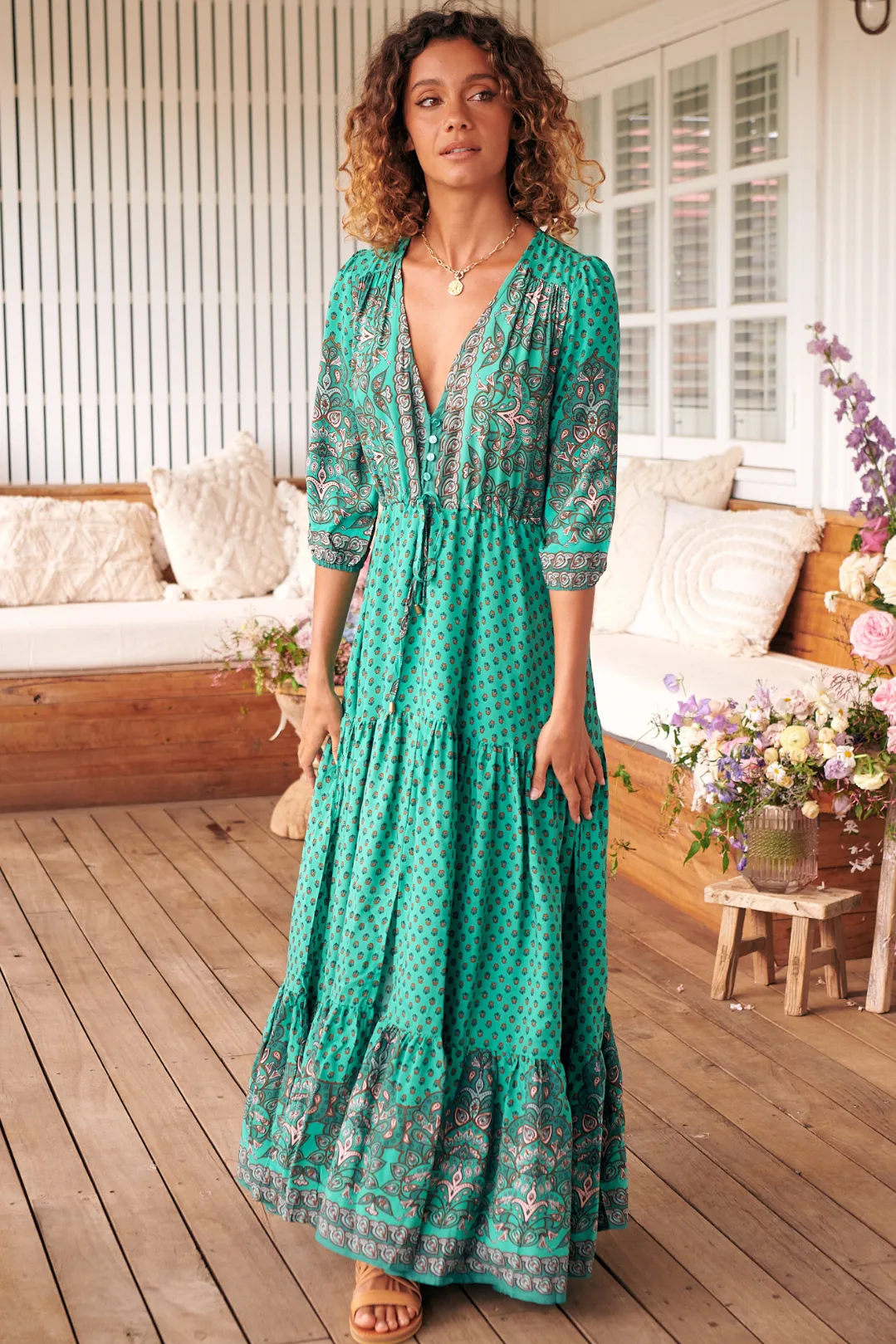 JAASE - Tessa Maxi Dress: A Line Pull Tie Waist Dress In Akira Print sold by Salty Crush product image thumbnail 4