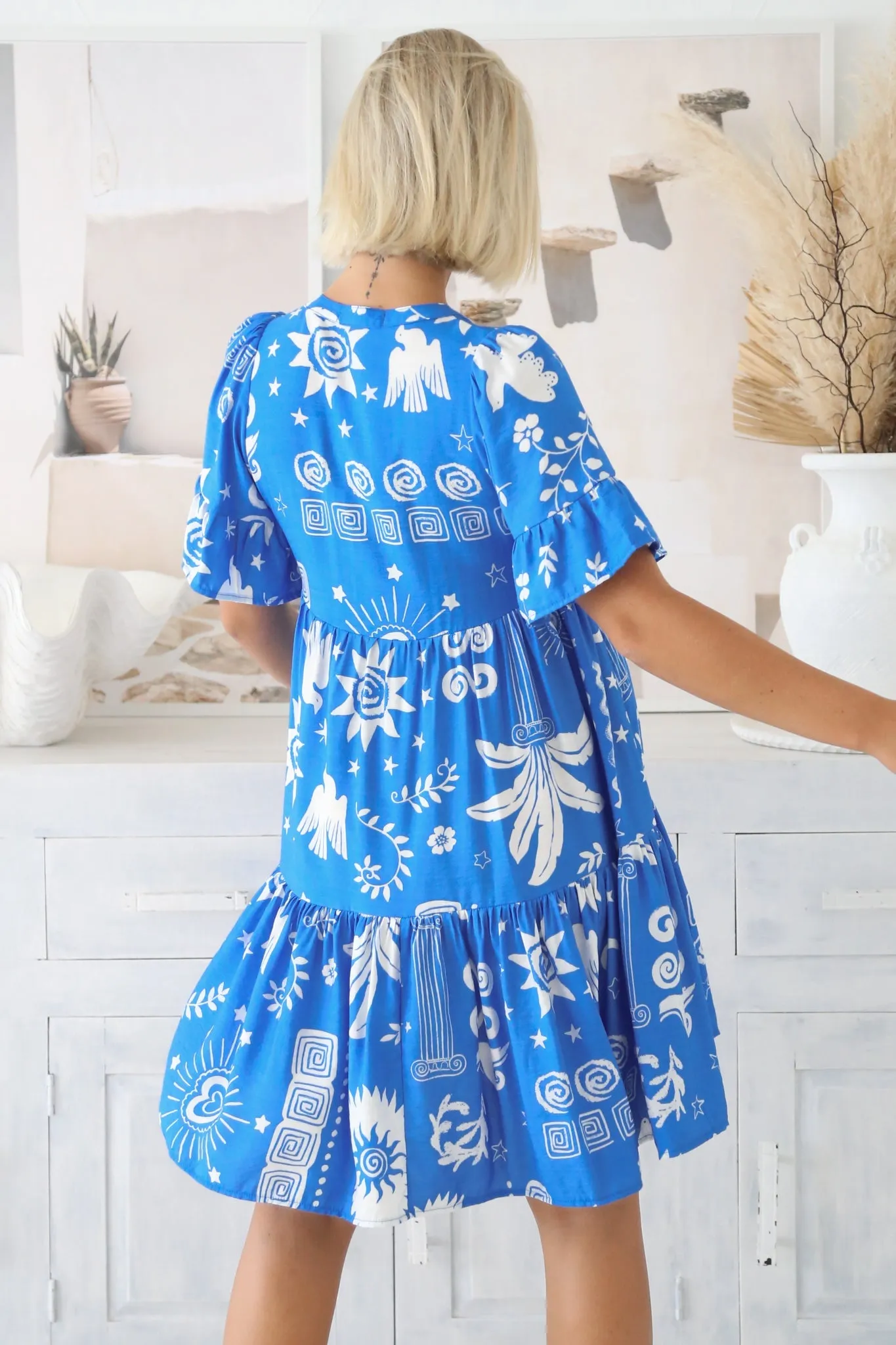 Lilou Mini Dress - Flute Sleeve Tiered Smock Dress in Aurie Print sold by Salty Crush product image thumbnail 5