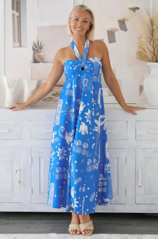 Solie Maxi Dress - Halter Neck Dress with Elasticated Back in Aurie Print sold by Salty Crush