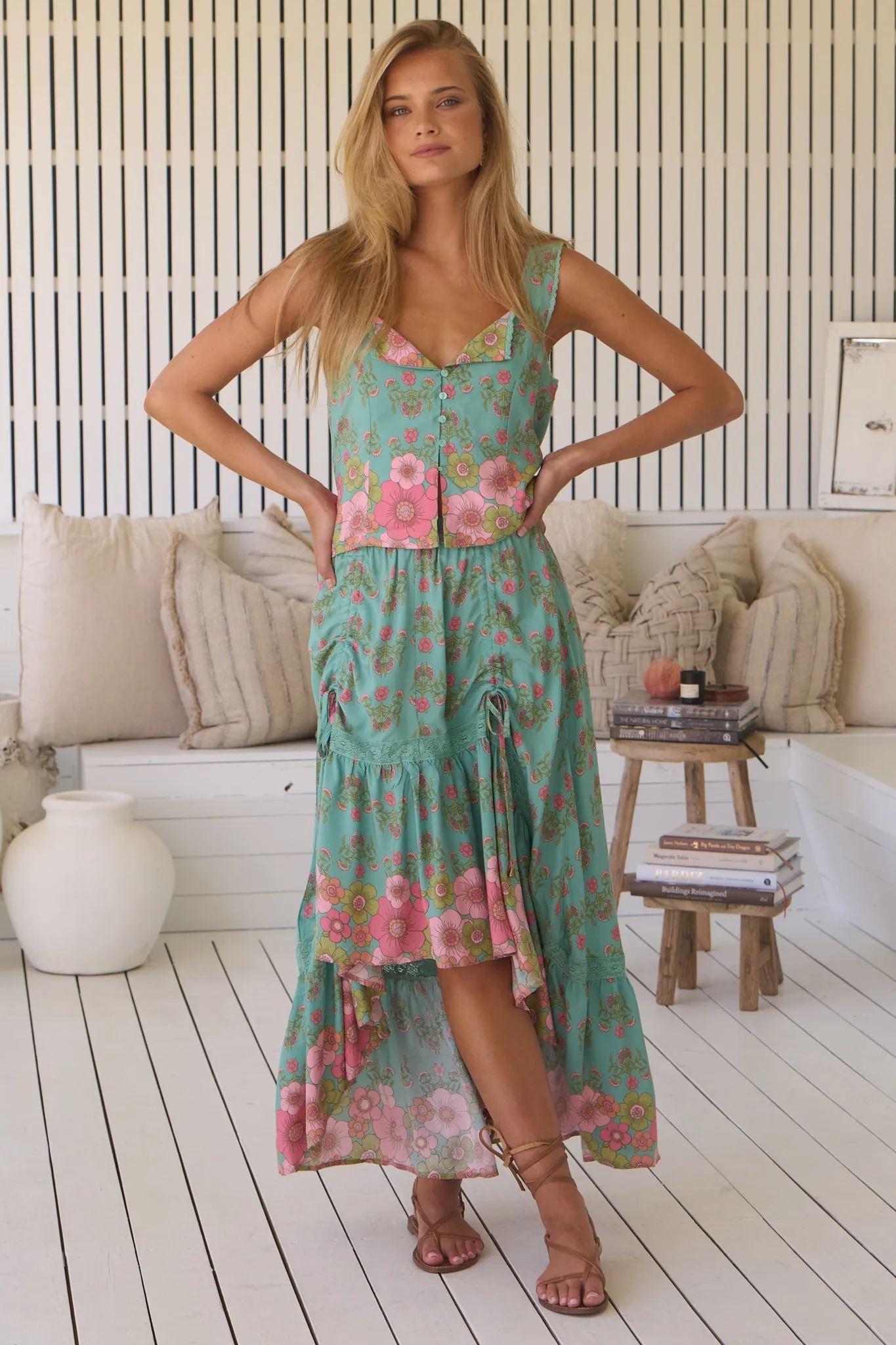 JAASE - Dew Drop Skirt: Elasticated Waist High Low Skirt in Meadowland Print sold by Salty Crush product image thumbnail 5