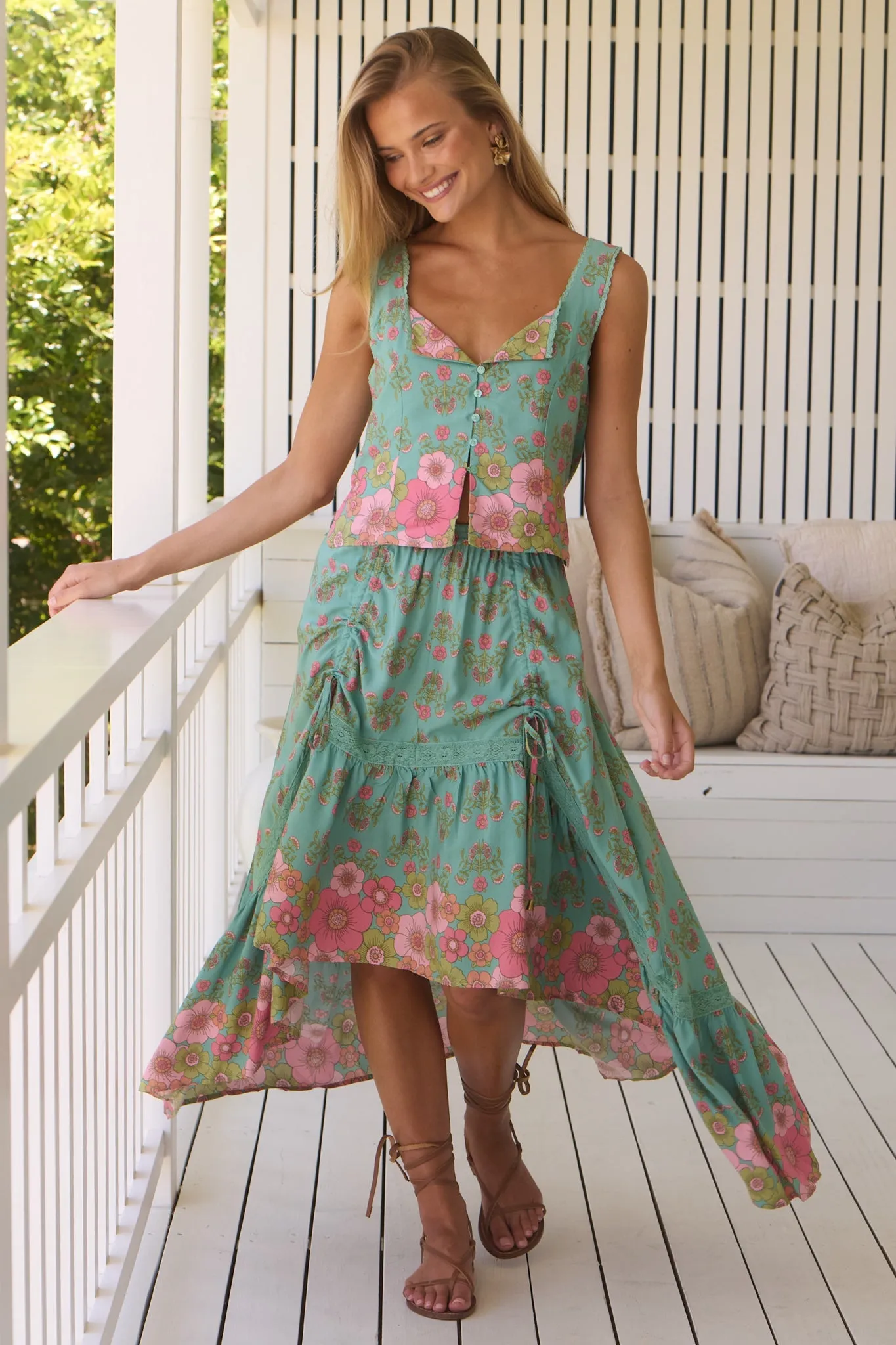 JAASE - Dew Drop Skirt: Elasticated Waist High Low Skirt in Meadowland Print sold by Salty Crush product image thumbnail 2