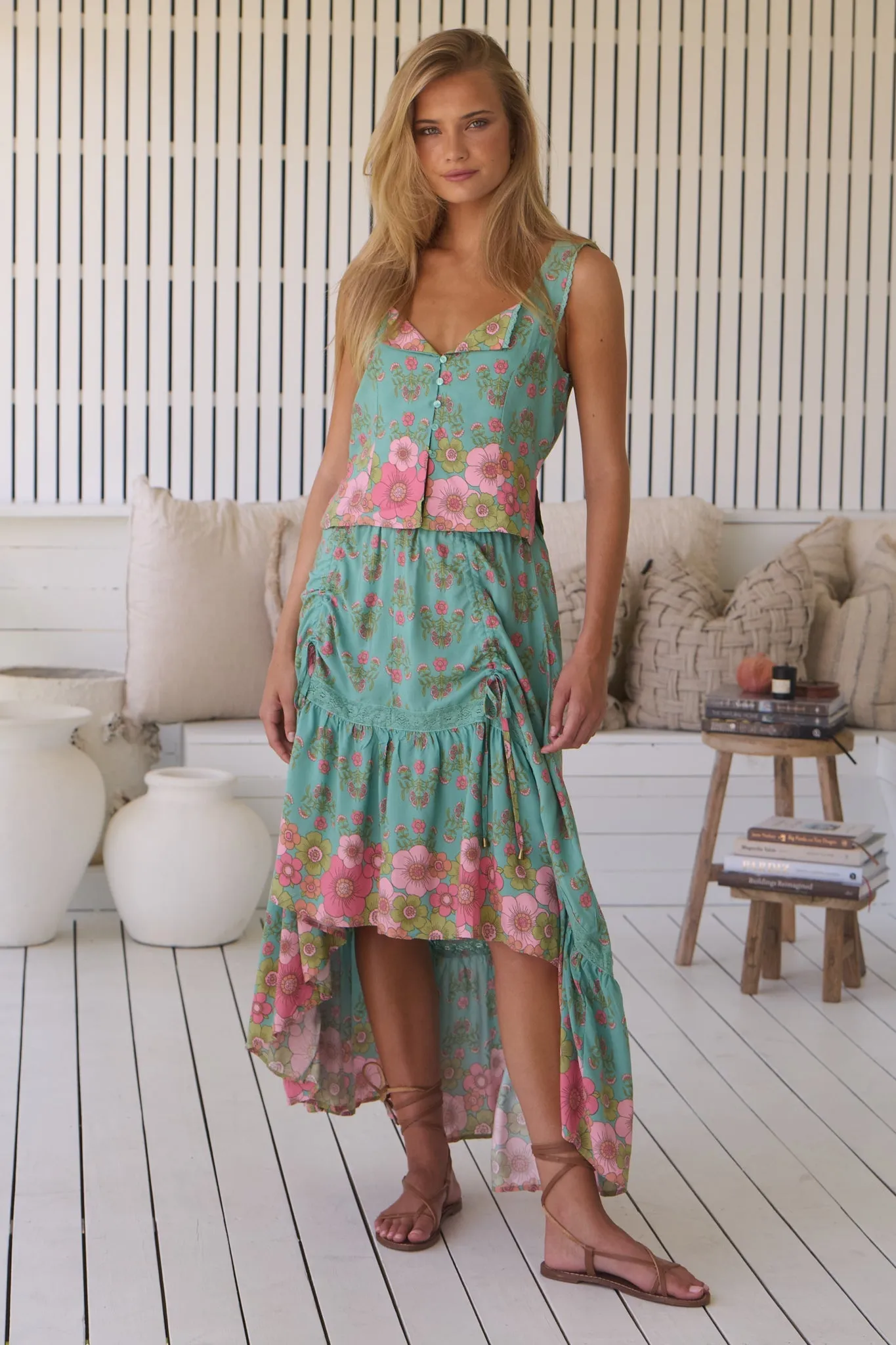 JAASE - Dew Drop Skirt: Elasticated Waist High Low Skirt in Meadowland Print sold by Salty Crush product image thumbnail 4