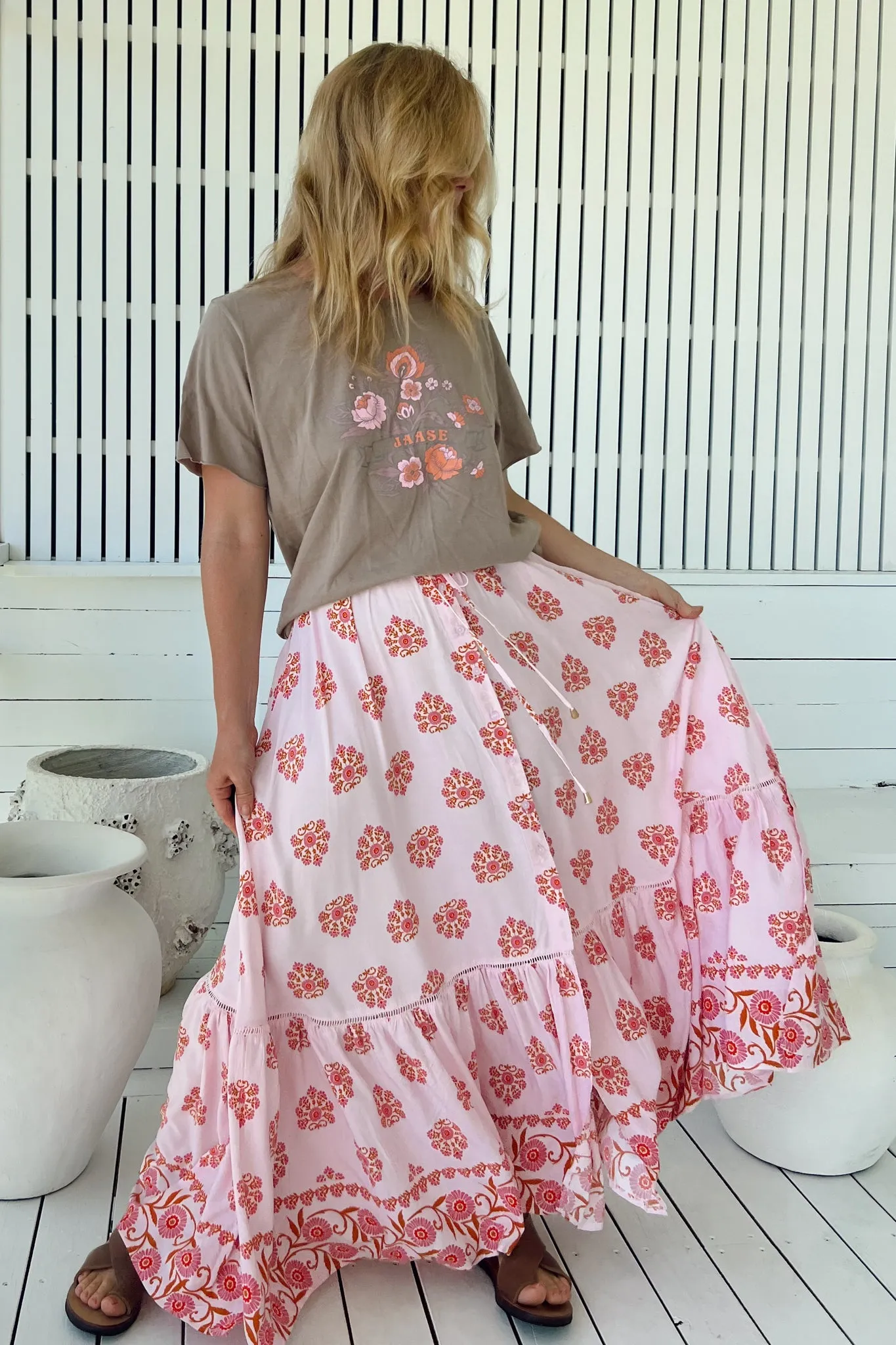 JAASE - Daphne Maxi Skirt: Tiered High Waisted Maxi Skirt in Desert Wildflowers Print sold by Salty Crush product image thumbnail 3