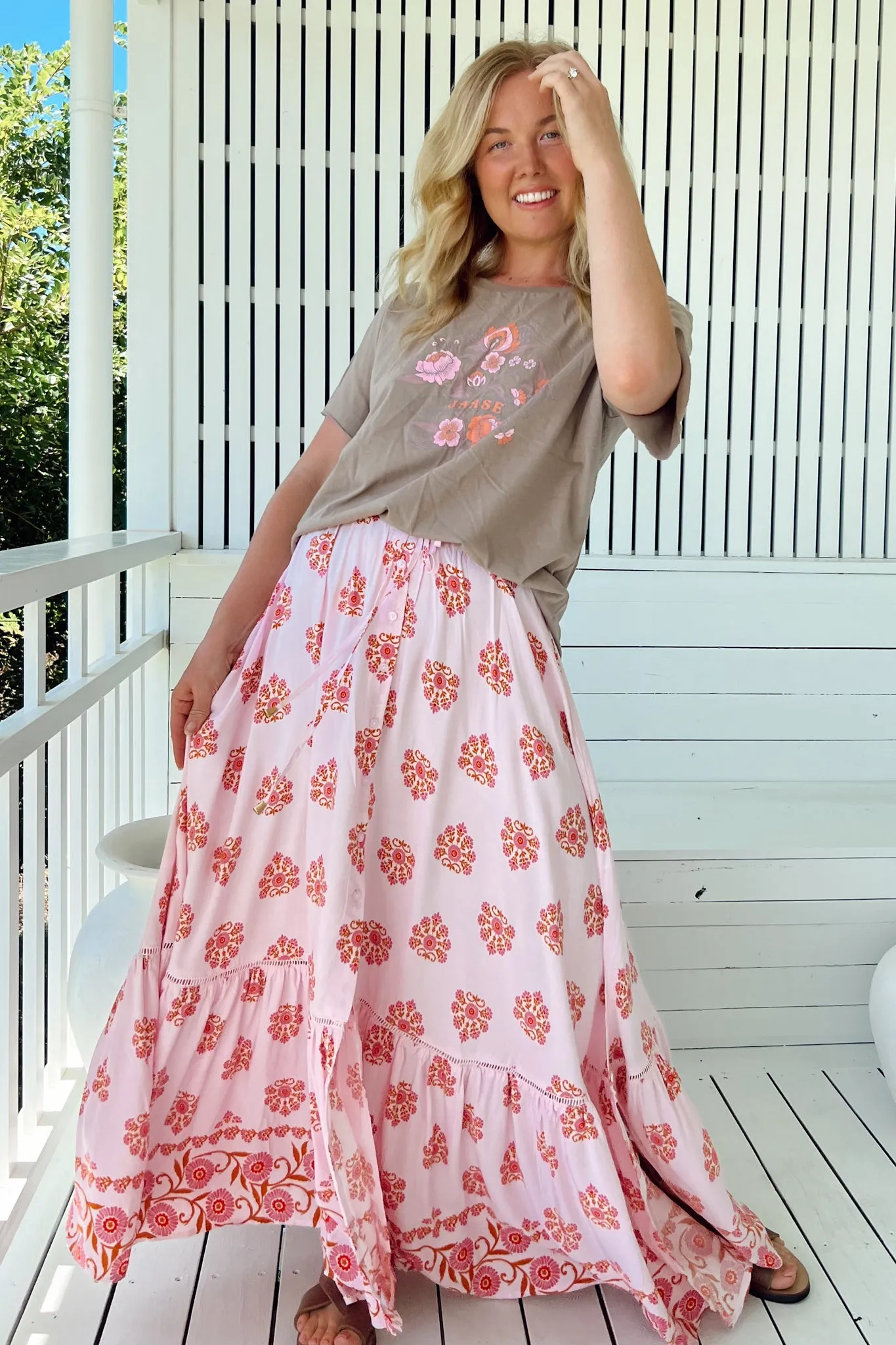 JAASE - Daphne Maxi Skirt: Tiered High Waisted Maxi Skirt in Desert Wildflowers Print sold by Salty Crush product image thumbnail 4