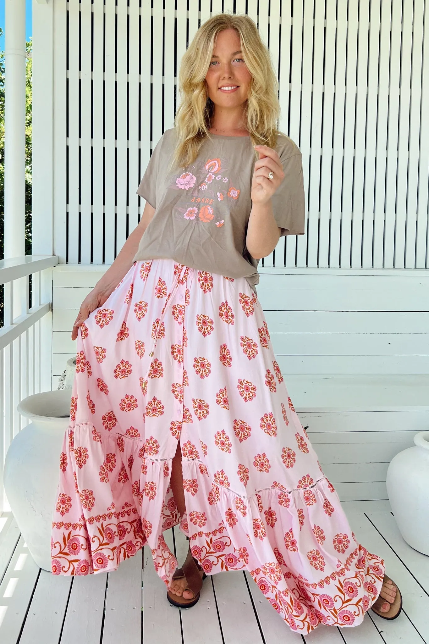 JAASE - Daphne Maxi Skirt: Tiered High Waisted Maxi Skirt in Desert Wildflowers Print sold by Salty Crush product image thumbnail 5