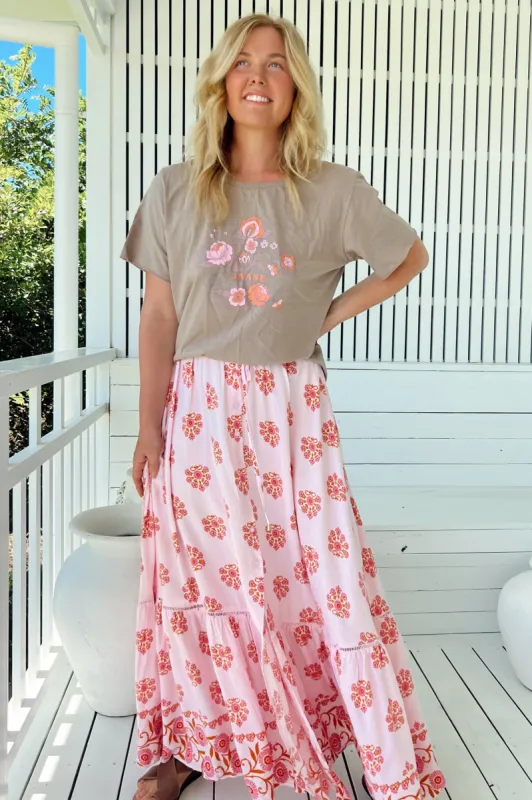 JAASE - Daphne Maxi Skirt: Tiered High Waisted Maxi Skirt in Desert Wildflowers Print sold by Salty Crush