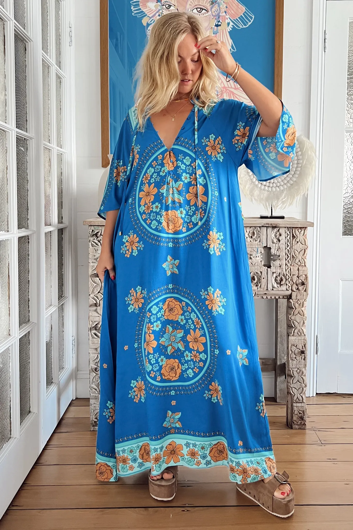 JAASE - Bree Maxi Dress: Handkerchief Sleeve Shift Dress in Riviera Print sold by Salty Crush product image thumbnail 3