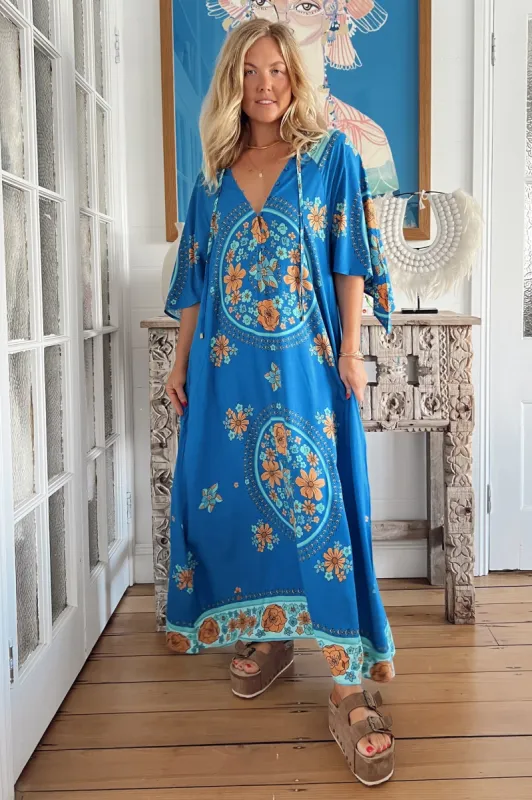 JAASE - Bree Maxi Dress: Handkerchief Sleeve Shift Dress in Riviera Print sold by Salty Crush