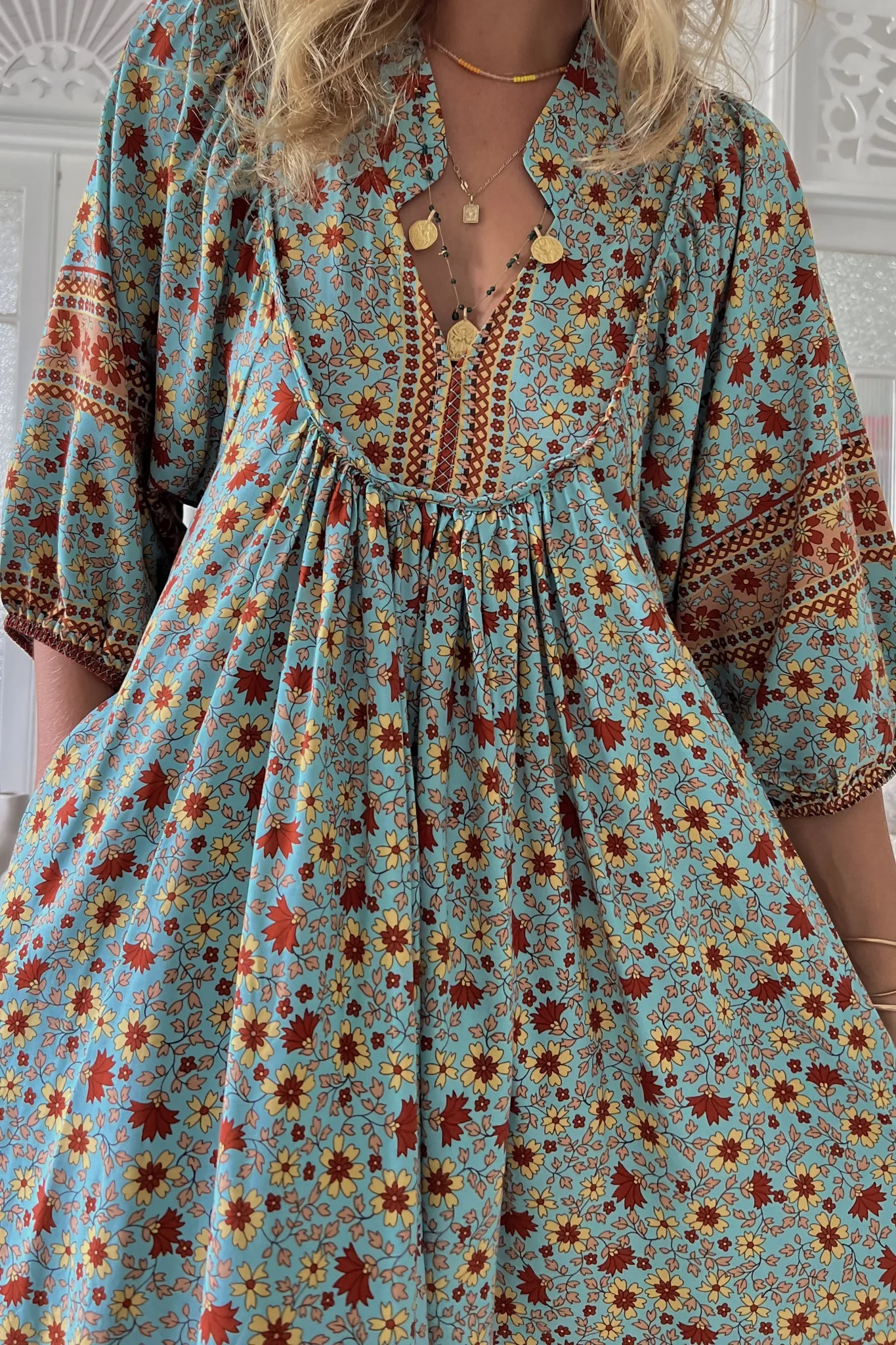 JAASE - Boheme Midi Dress: Piping Defined Bust Slimline Smock Dress in Synergy Print sold by Salty Crush product image thumbnail 3