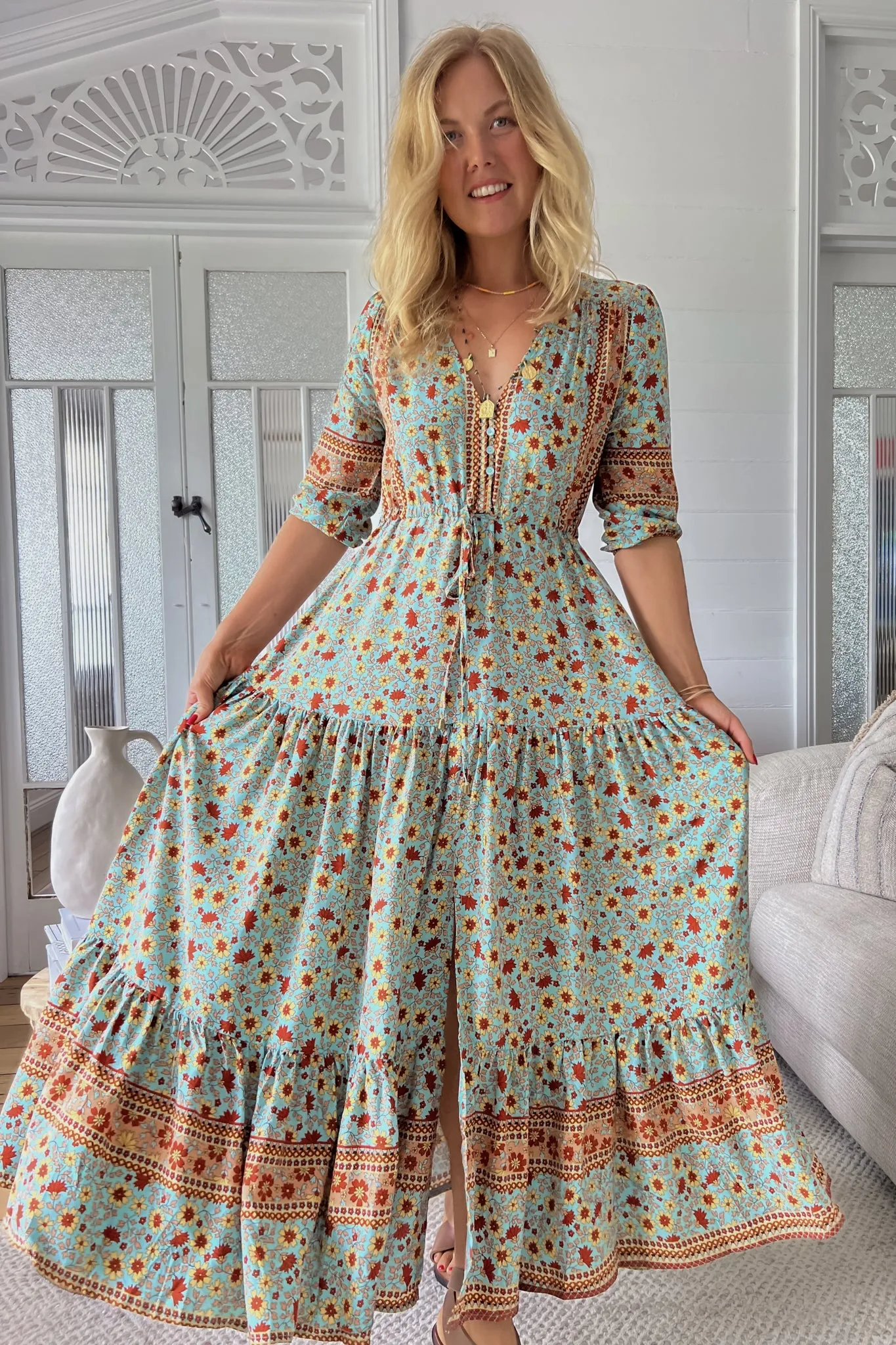 JAASE - Tessa Maxi Dress: A Line Pull Tie Waist Dress in Synergy Print sold by Salty Crush product image thumbnail 3