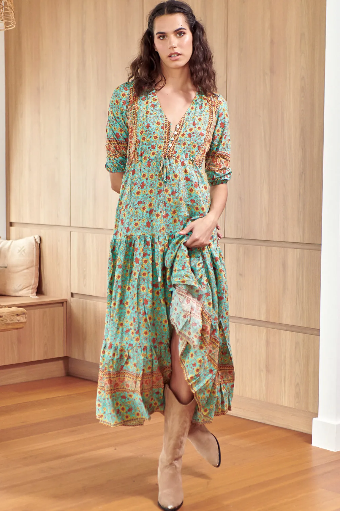 JAASE - Tessa Maxi Dress: A Line Pull Tie Waist Dress in Synergy Print sold by Salty Crush product image thumbnail 4