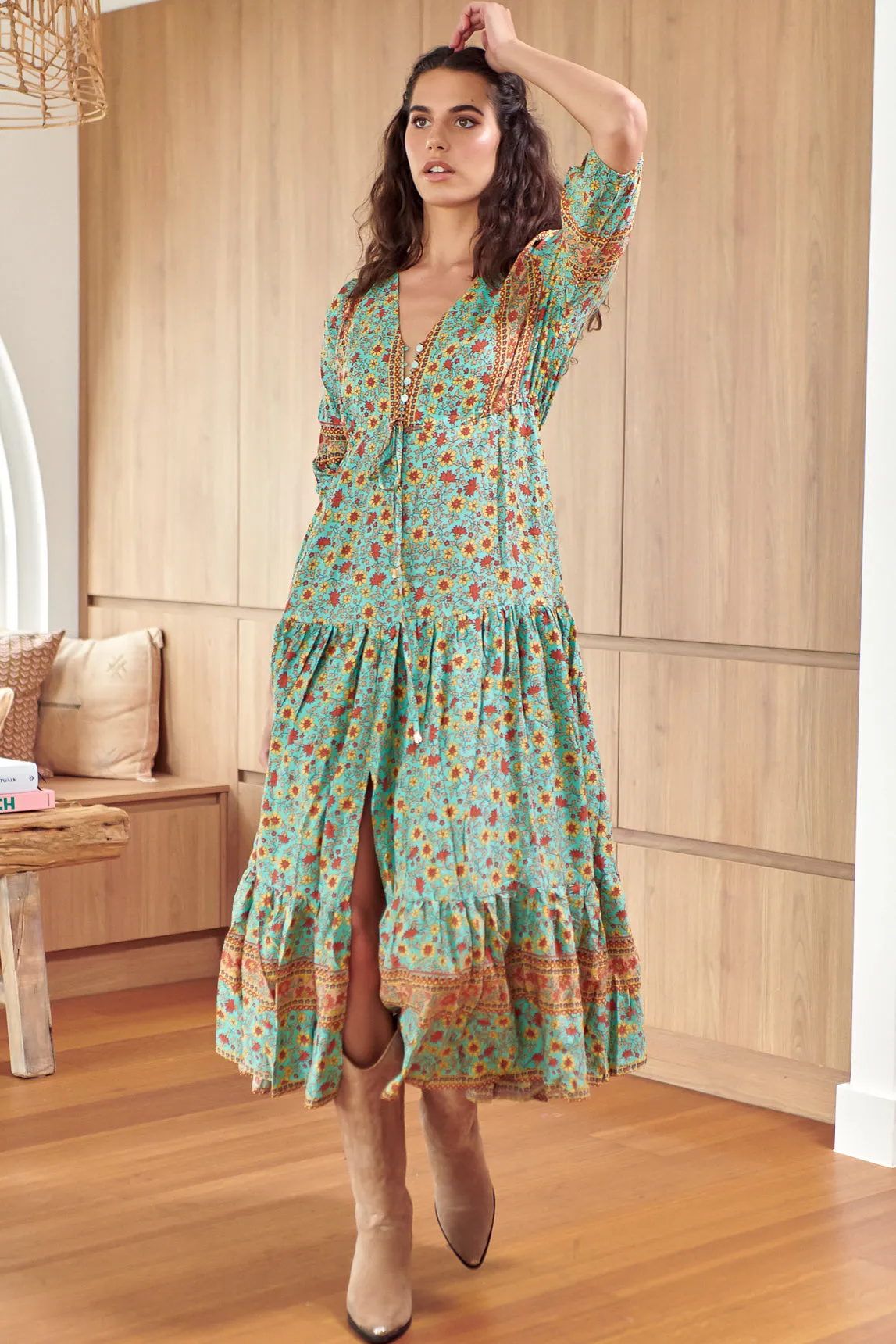 JAASE - Tessa Maxi Dress: A Line Pull Tie Waist Dress in Synergy Print sold by Salty Crush product image thumbnail 5