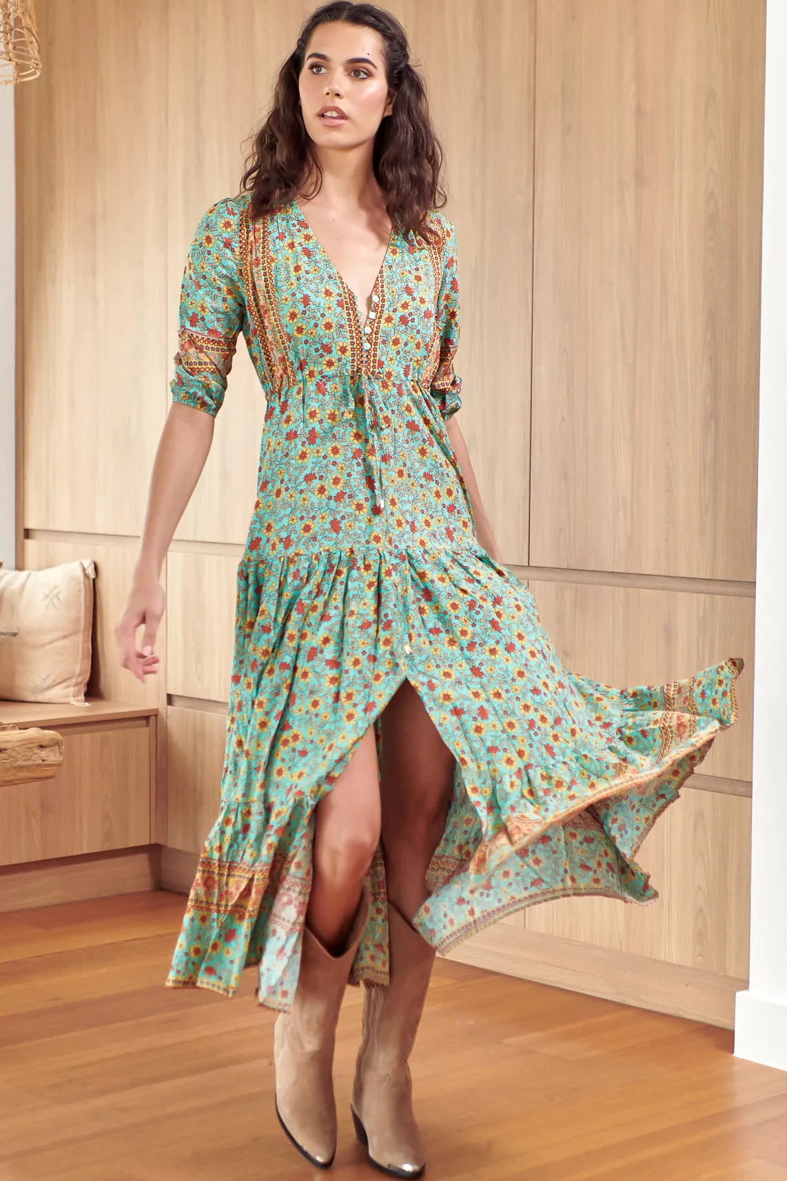 JAASE - Tessa Maxi Dress: A Line Pull Tie Waist Dress in Synergy Print sold by Salty Crush product image thumbnail 2
