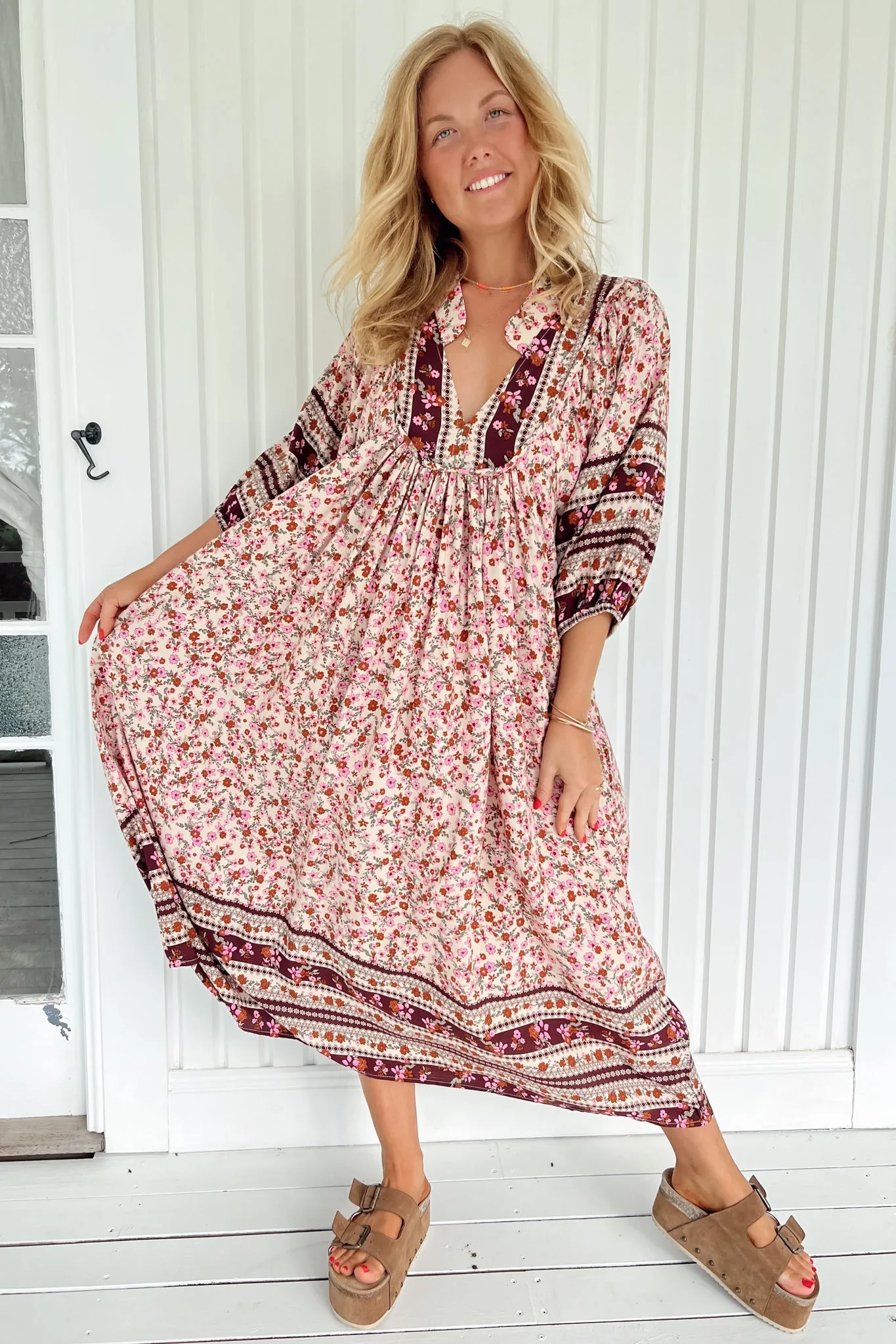 JAASE - Boheme Midi Dress: Piping Defined Bust Slimline Smock Dress in Madelene Print sold by Salty Crush product image thumbnail 3